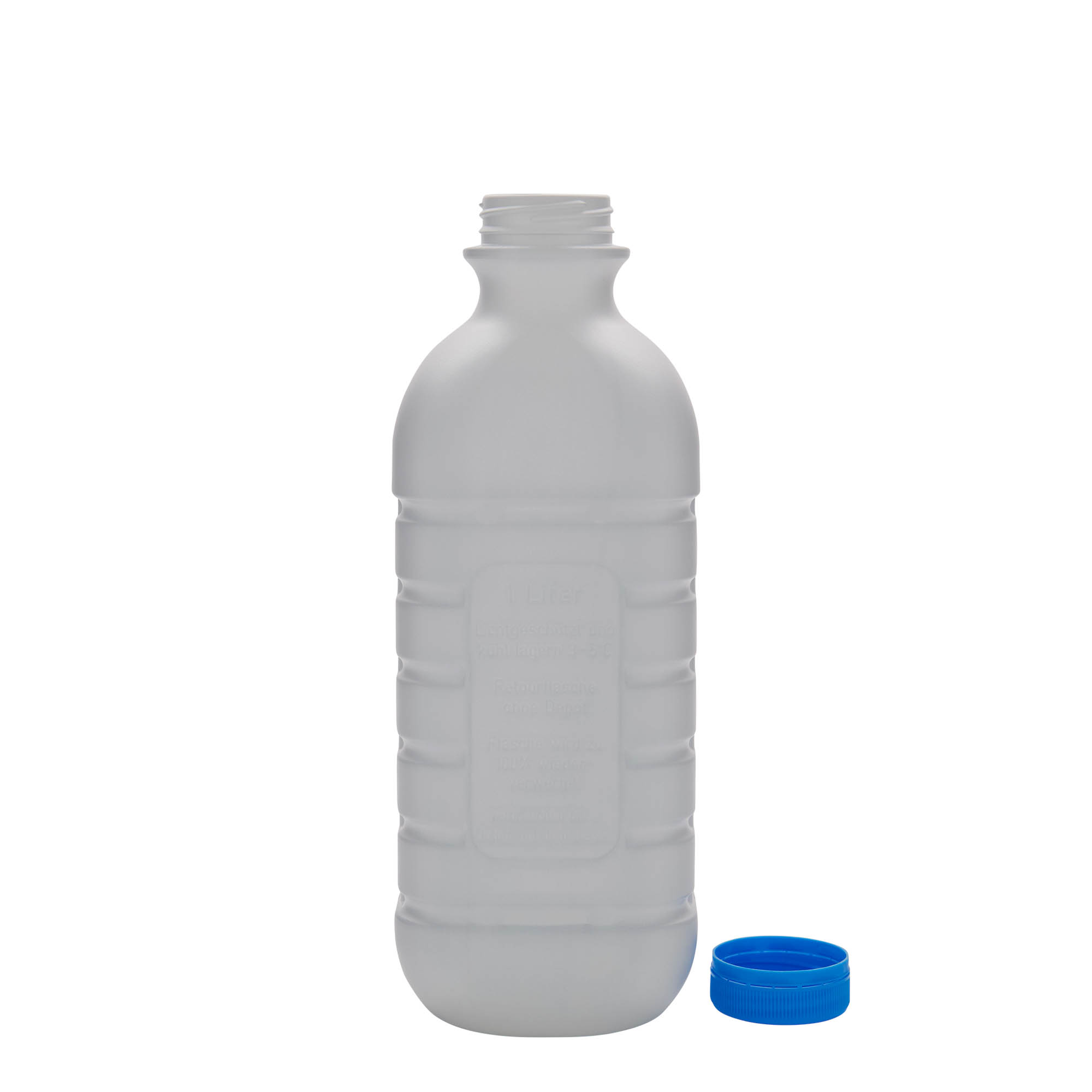 Bottiglia per latte da 1.000 ml, rettangolare, plastica HDPE, bianca, bocca: PEHD40 Bottiglia per latte da 1.000 ml, rettangolare, plastica HDPE, bianca, bocca: PEHD40