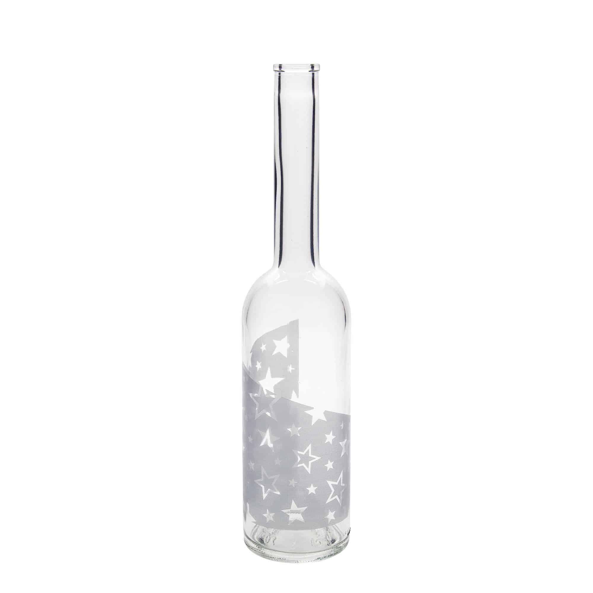 500 ml Bottiglia di vetro 'Opera', motivo: Stelle argentate, imboccatura: fascetta 500 ml Bottiglia di vetro 'Opera', motivo: Stelle argentate, imboccatura: fascetta
