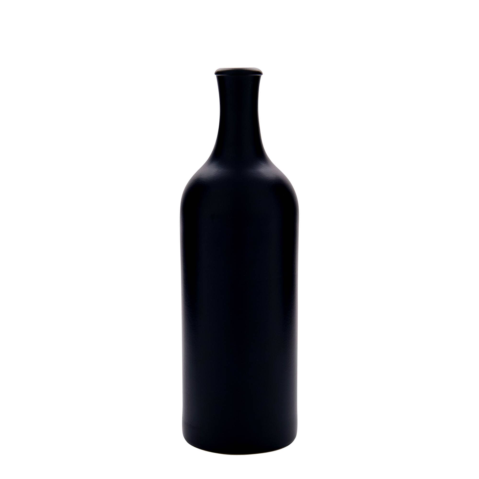750 ml Bottiglia in ceramica a collo lungo, ceramica grès, nero, imboccatura: fascetta