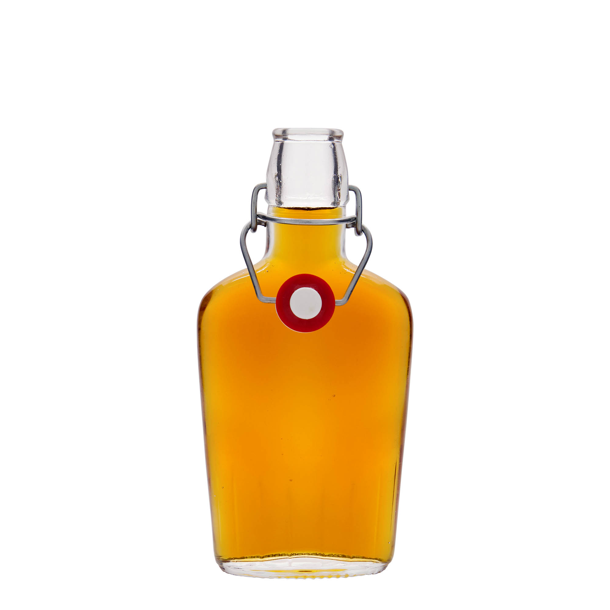 Bottiglia di vetro da 250 ml 'Fiaschetta', ovale, bocca: chiusura a leva Bottiglia di vetro da 250 ml 'Fiaschetta', ovale, bocca: chiusura a leva