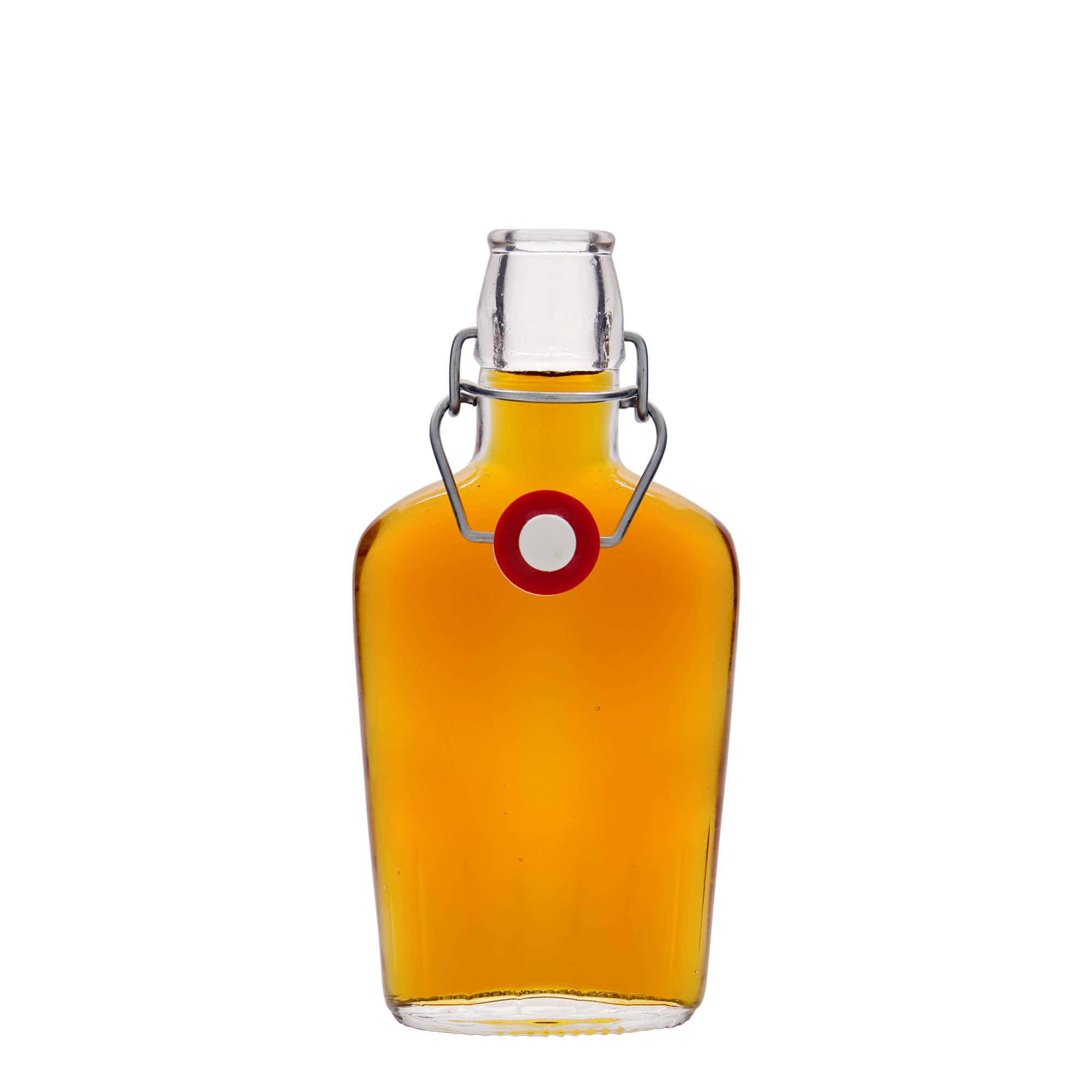 Bottiglia di vetro da 250 ml 'Fiaschetta', ovale, bocca: chiusura a leva Bottiglia di vetro da 250 ml 'Fiaschetta', ovale, bocca: chiusura a leva