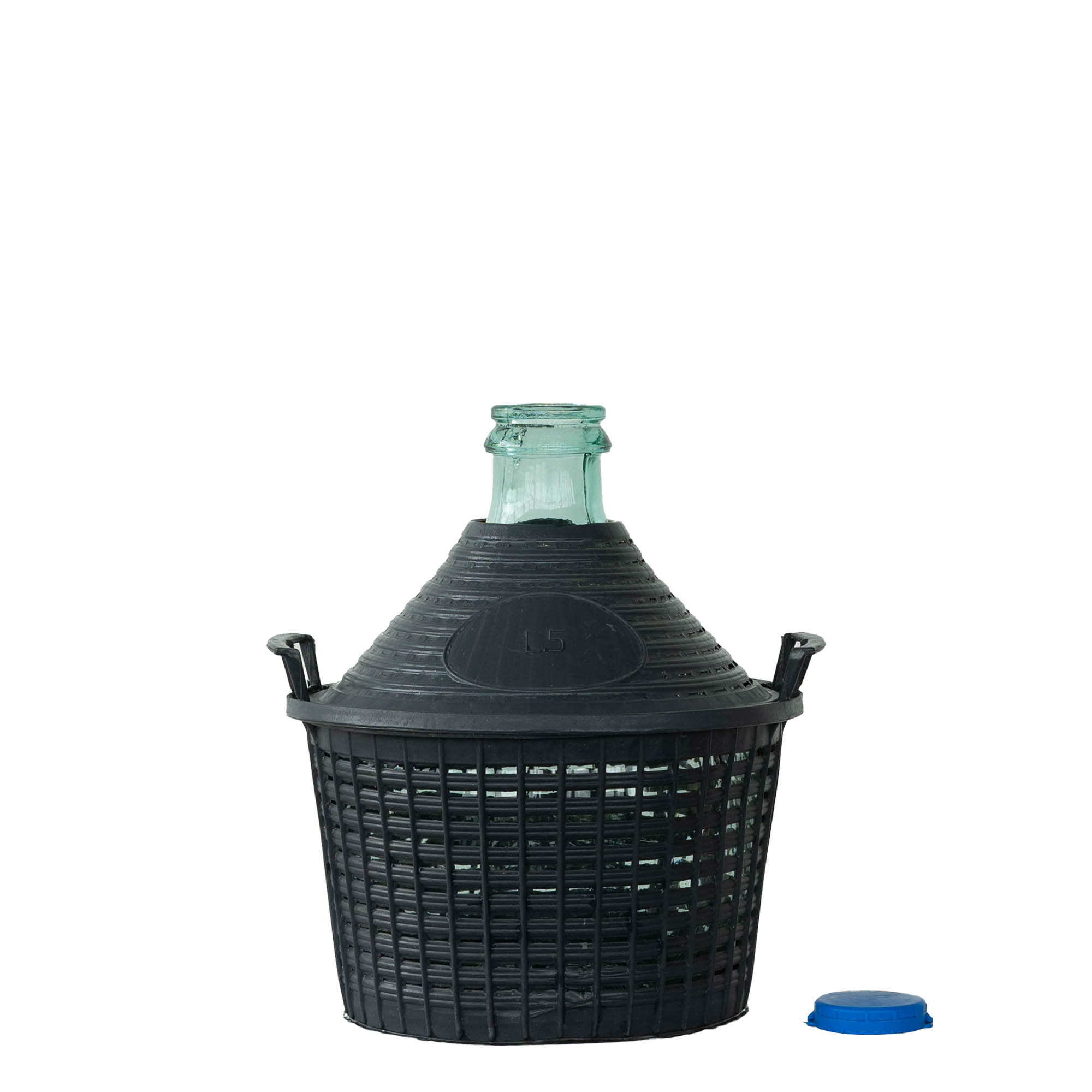 Bombola a palla da 5 l, collo stretto, vetro, bocca: coperchio a cappuccio Bombola a palla da 5 l, collo stretto, vetro, bocca: coperchio a cappuccio