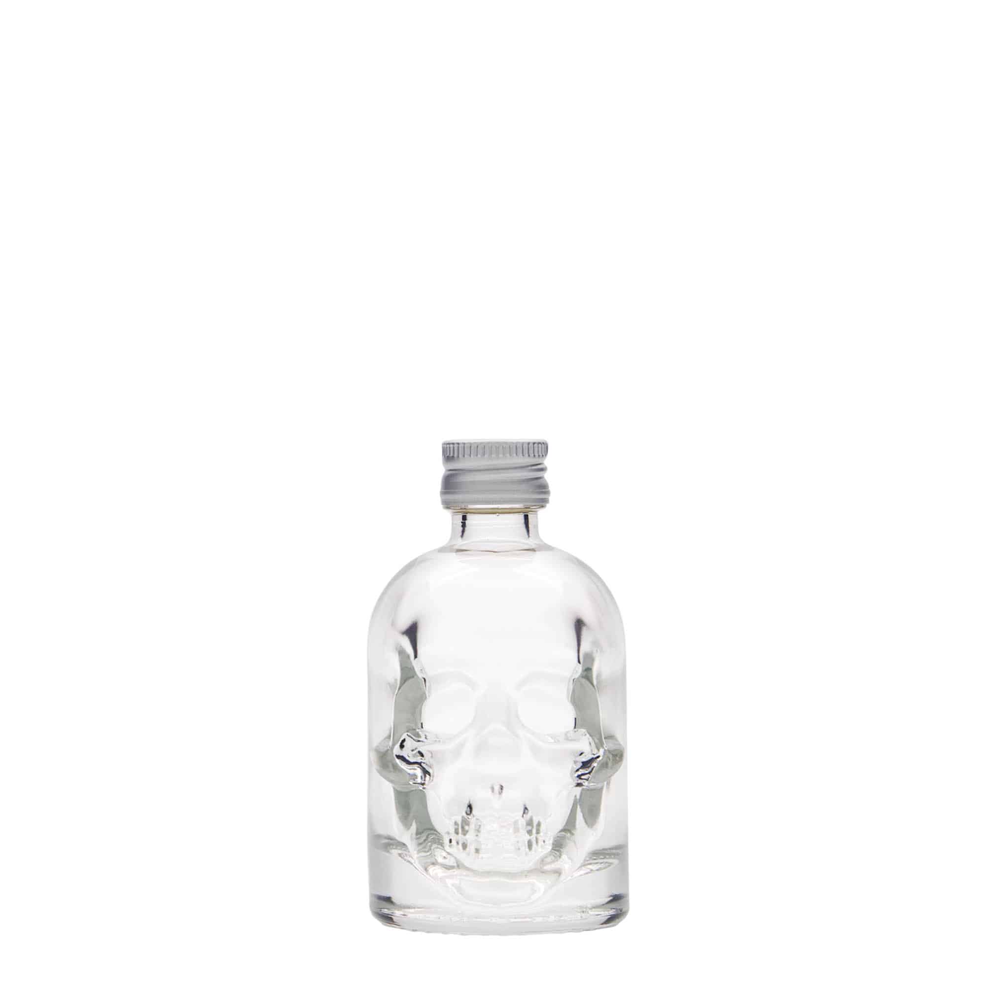 Bottiglia di vetro da 50 ml 'Teschio', bocca: PP 18 Bottiglia di vetro da 50 ml 'Teschio', bocca: PP 18