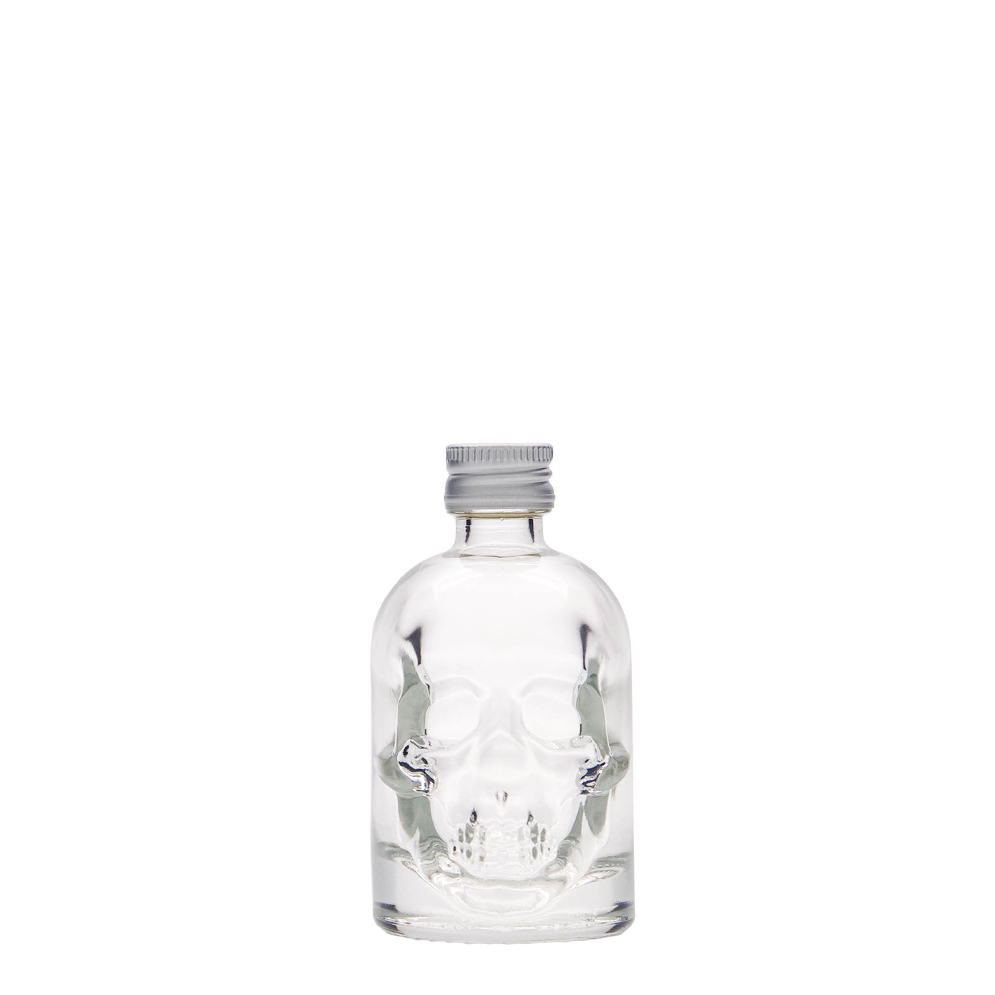 Bottiglia di vetro da 50 ml 'Teschio', bocca: PP 18 Bottiglia di vetro da 50 ml 'Teschio', bocca: PP 18