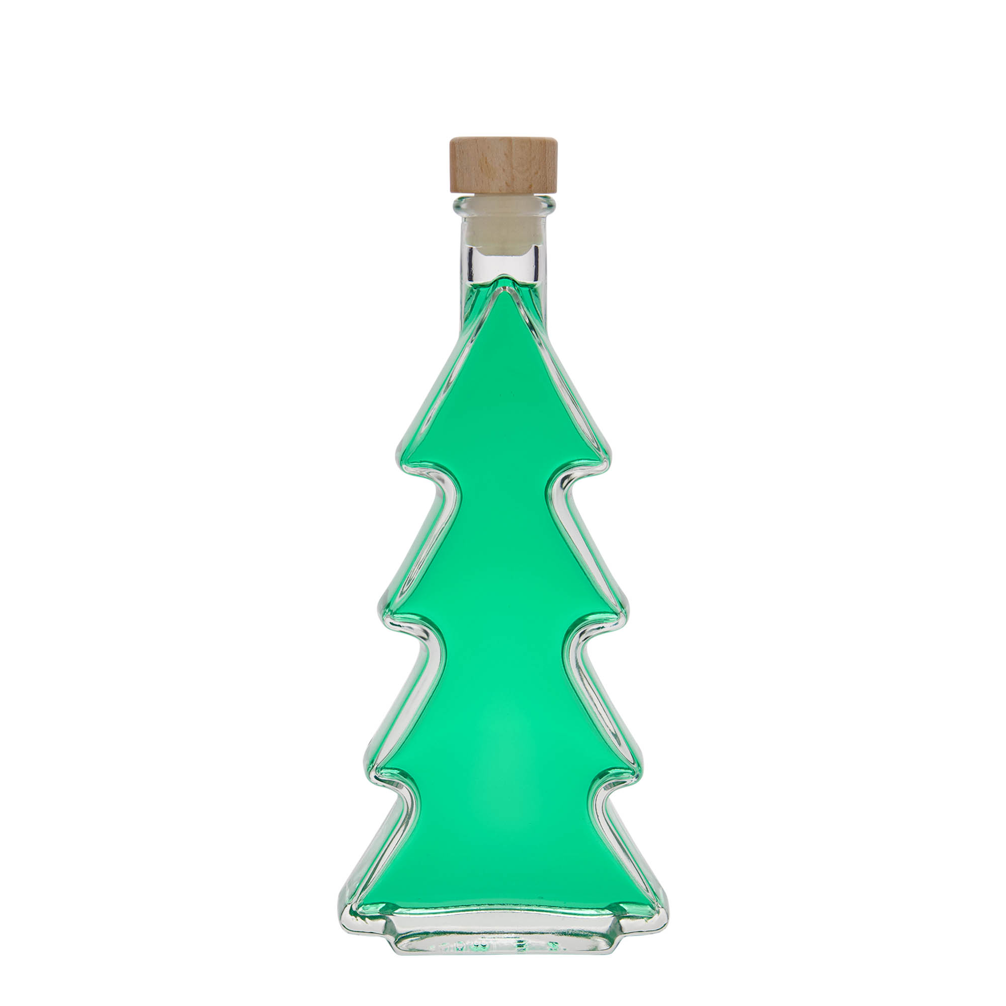 Bottiglia di vetro da 200 ml 'Albero di Natale', bocca: tappo di sughero Bottiglia di vetro da 200 ml 'Albero di Natale', bocca: tappo di sughero