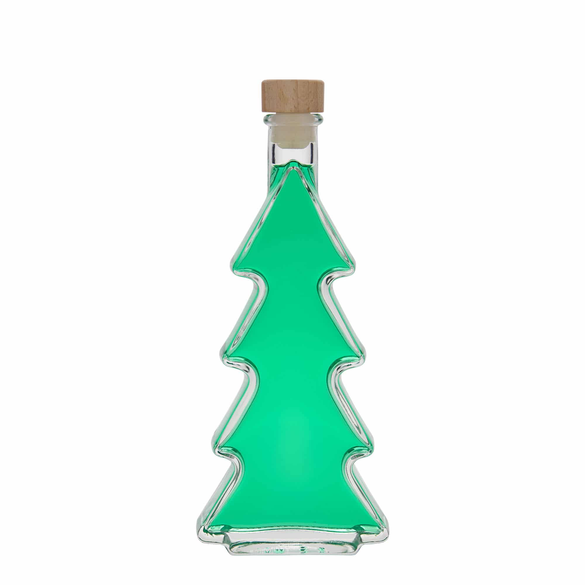 Bottiglia di vetro da 200 ml 'Albero di Natale', bocca: tappo di sughero