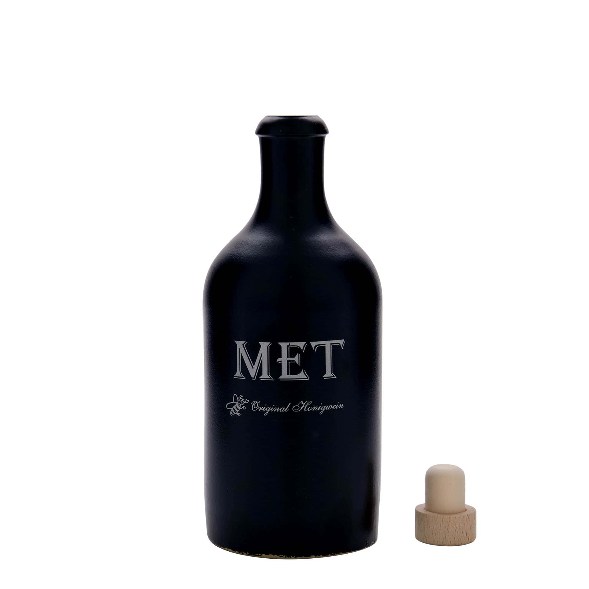 500 ml Bottiglia in ceramica, motivo: Met, ceramica grès, nero, imboccatura: fascetta