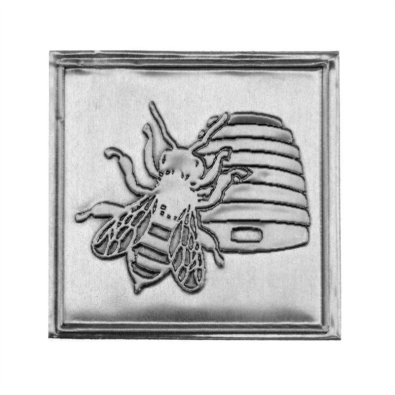 Etichetta in stagno 'Miele', quadrata, metallo, argento