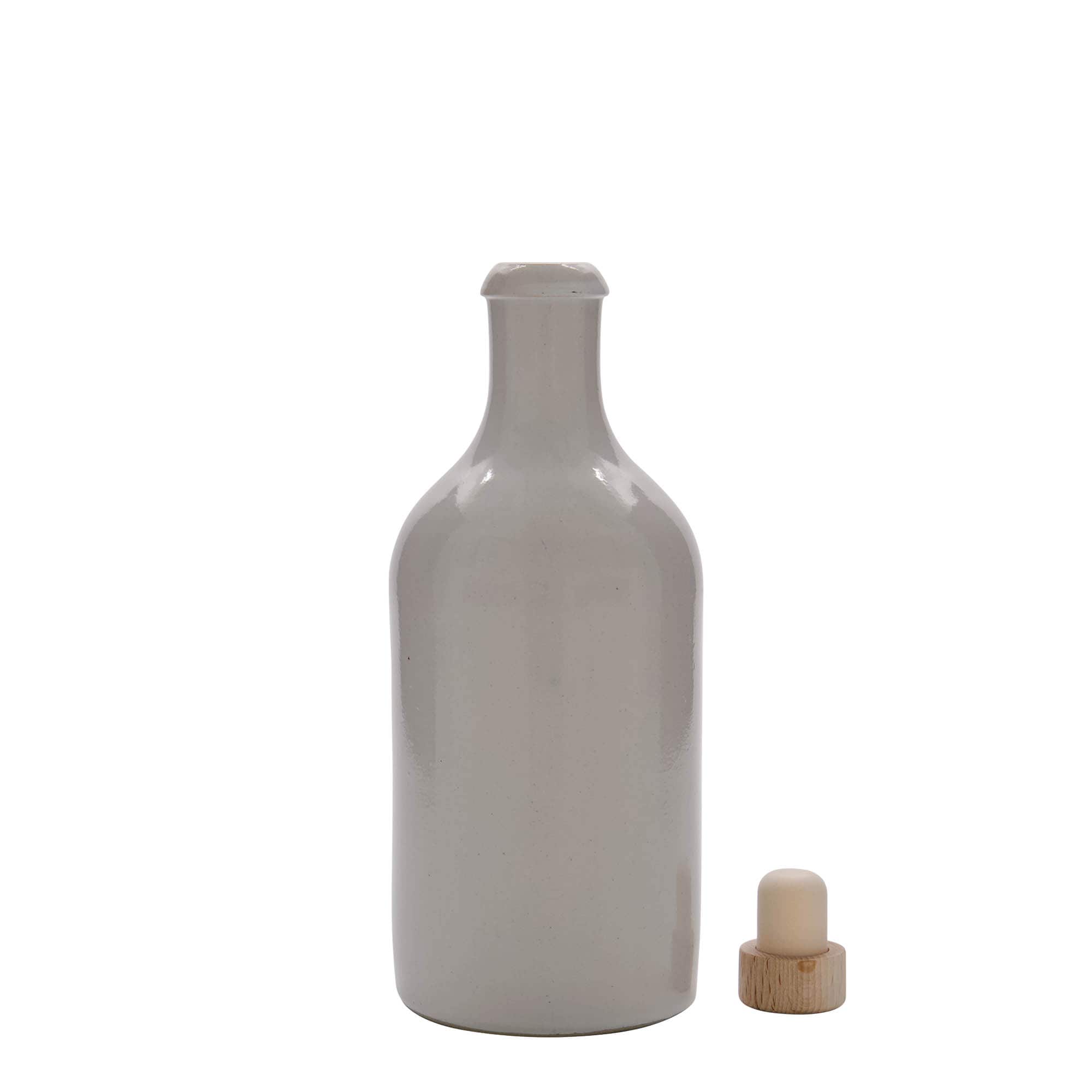 Boccale da 500 ml, gres, bianco, bocca: sughero