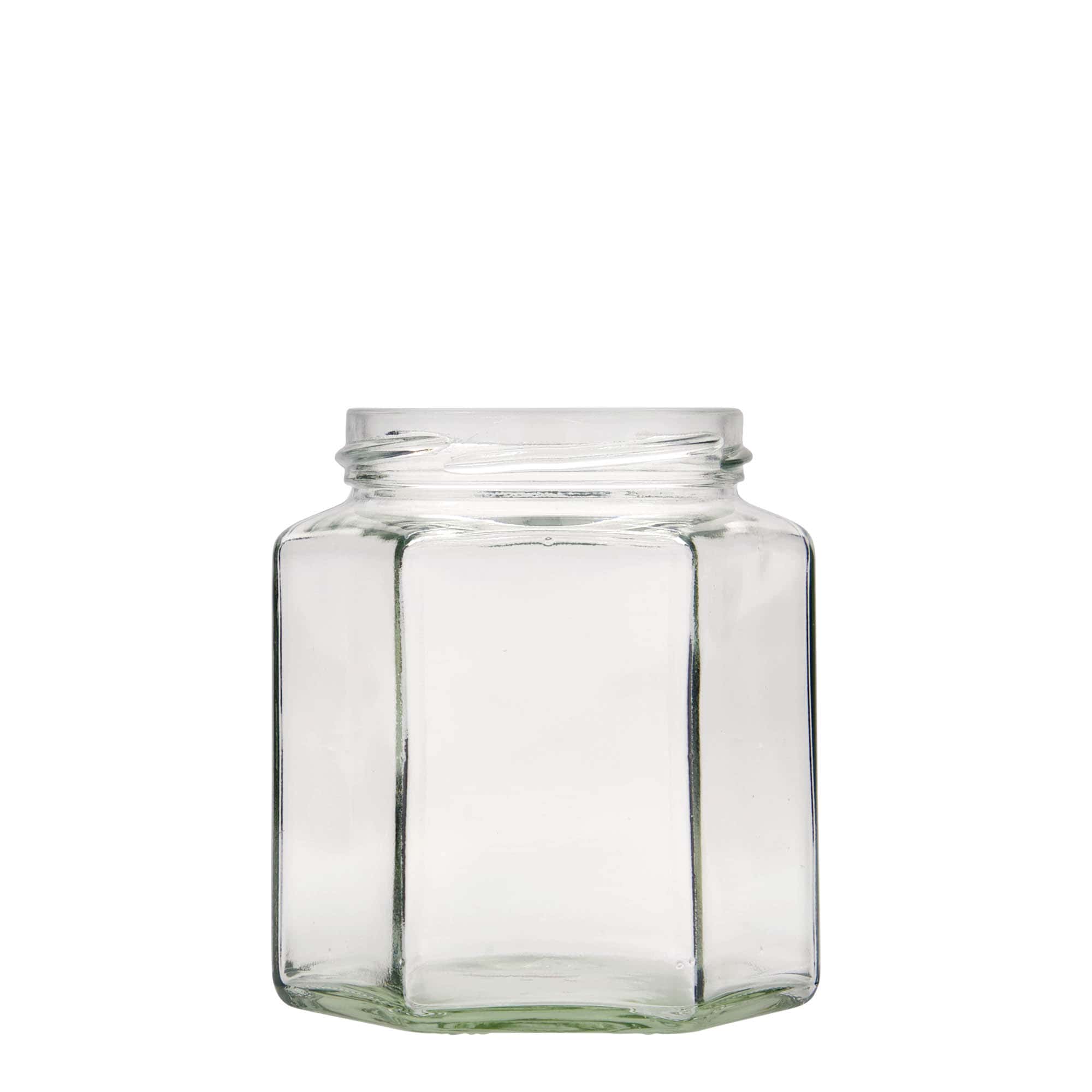 390 ml Vasetto esagonale, vetro, imboccatura: Twist-Off (TO 70) 390 ml Vasetto esagonale, vetro, imboccatura: Twist-Off (TO 70)