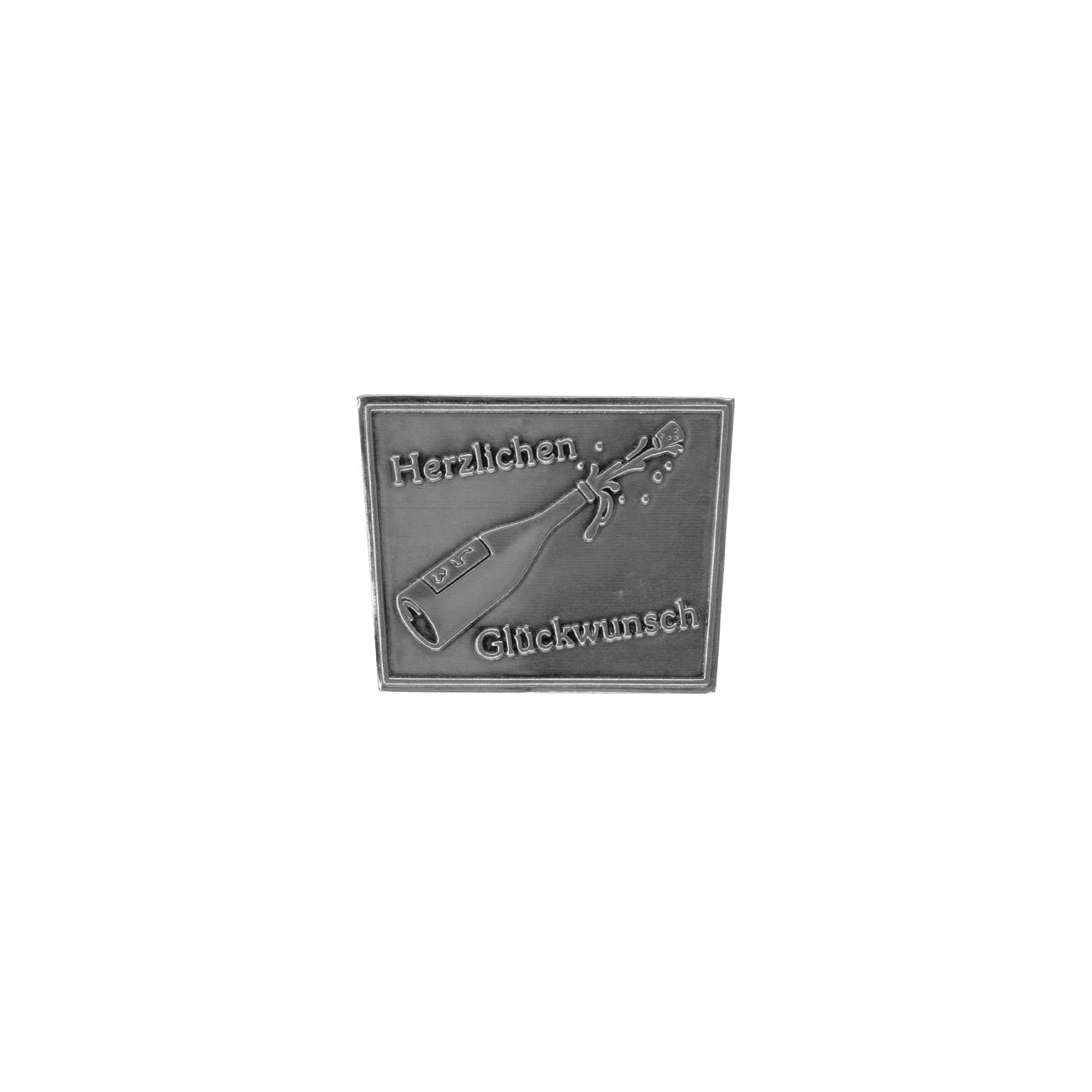 Etichetta in stagno 'Congratulazioni', trapezio, metallo, argento Etichetta in stagno 'Congratulazioni', trapezio, metallo, argento