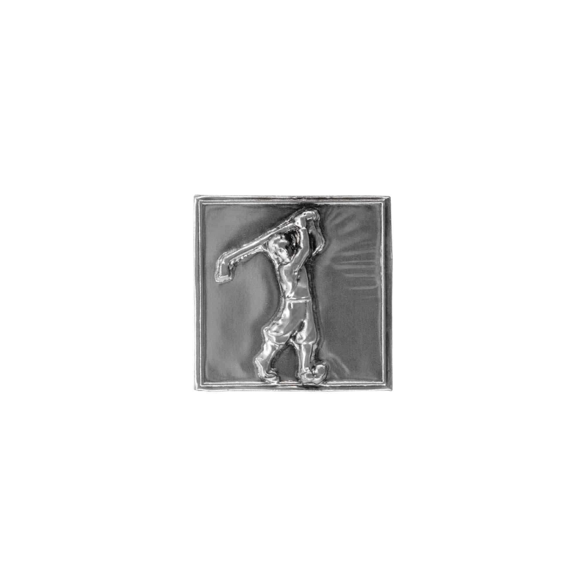 Etichetta metallica 'Golfer', quadrata, stagno, argento Etichetta metallica 'Golfer', quadrata, stagno, argento