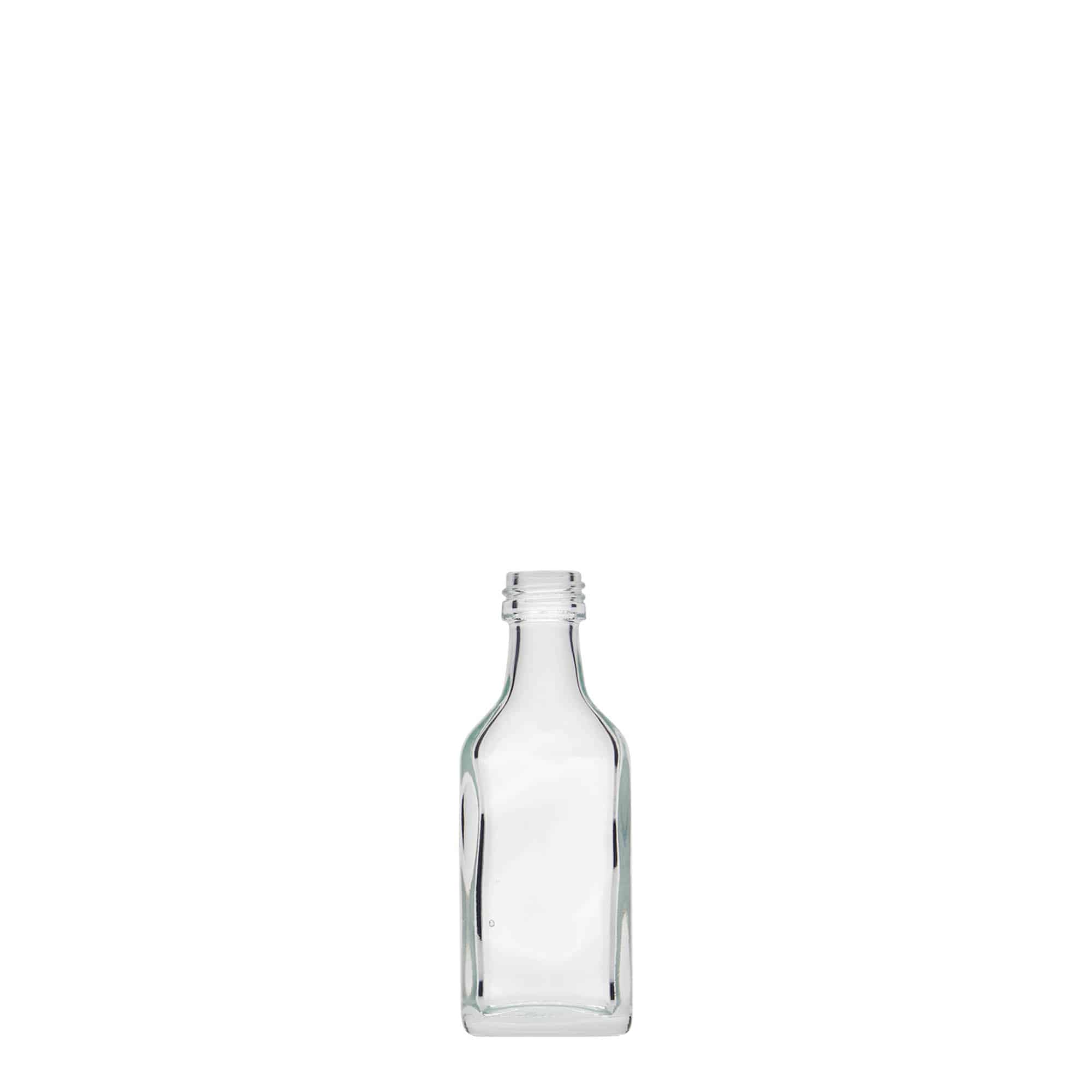 Bottiglia tascabile da 20 ml, rettangolare, vetro, bocca: PP 18