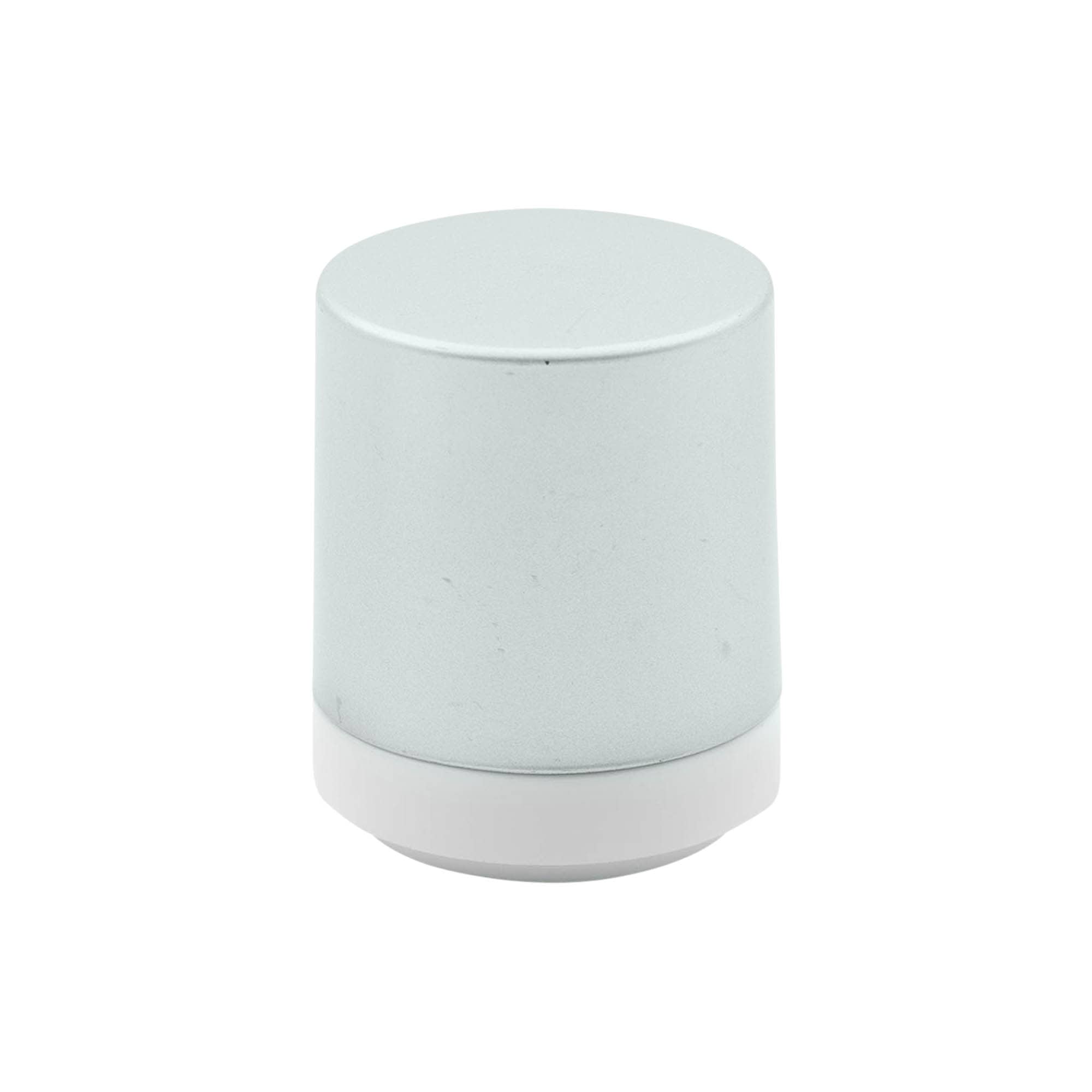 Testa pompa dispenser airless „Mezzo“, tipo D, plastica PP, bianca con tappo metallizzato opaco argento