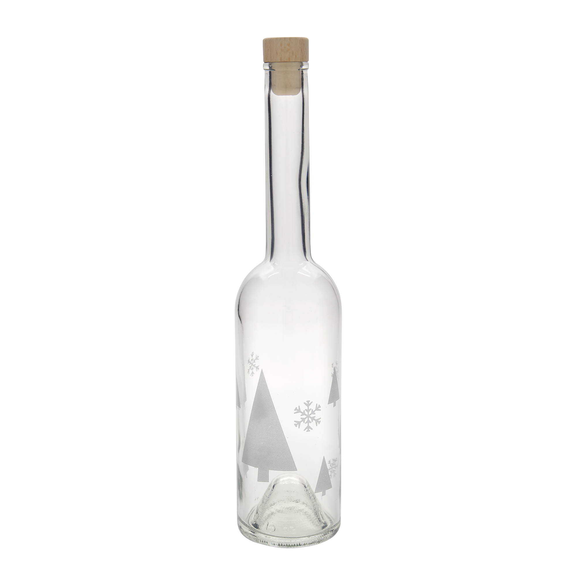 Bottiglia di vetro da 500 ml 'Opera', motivo: fiocchi di neve, bocca: sughero Bottiglia di vetro da 500 ml 'Opera', motivo: fiocchi di neve, bocca: sughero