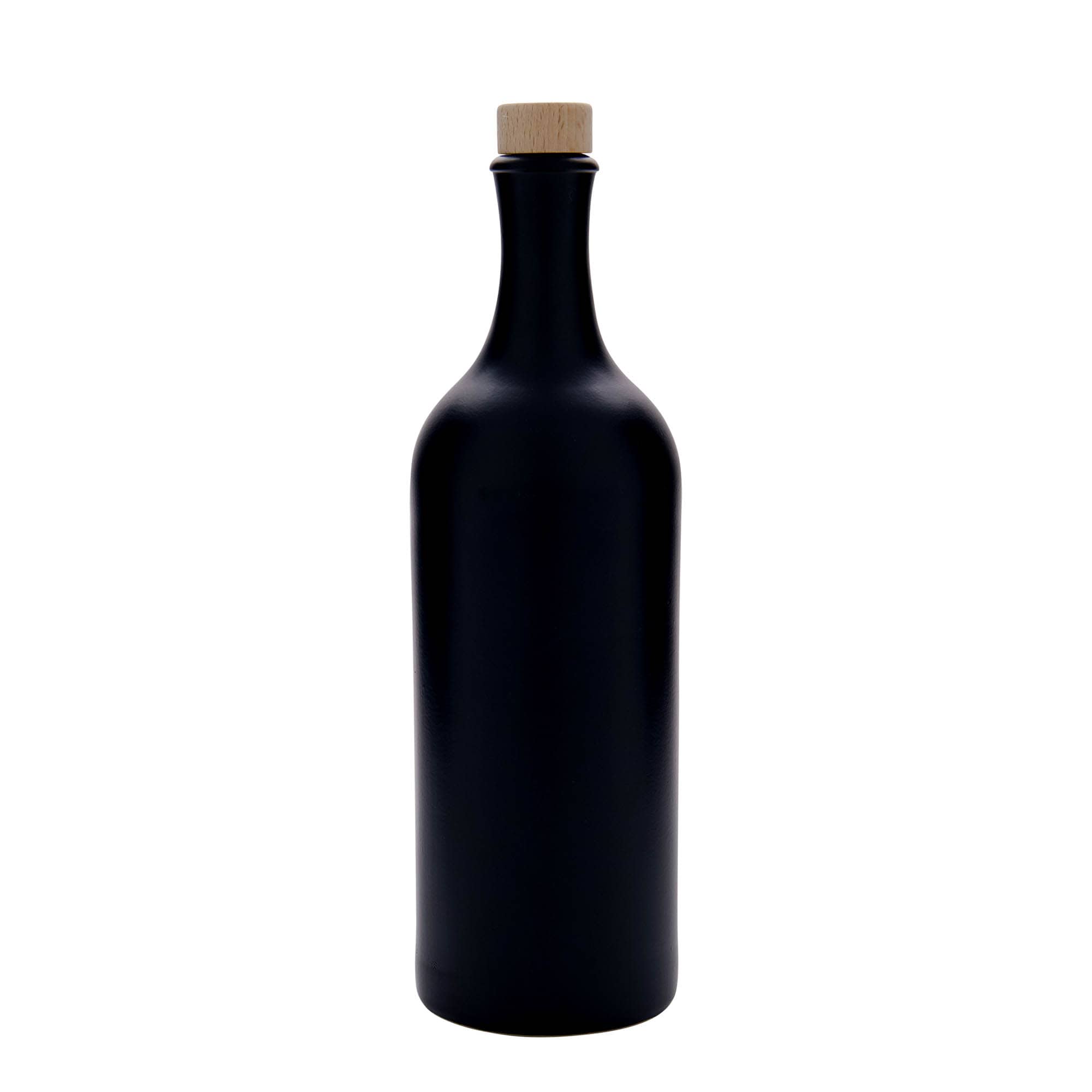 750 ml Bottiglia in ceramica a collo lungo, ceramica grès, nero, imboccatura: fascetta