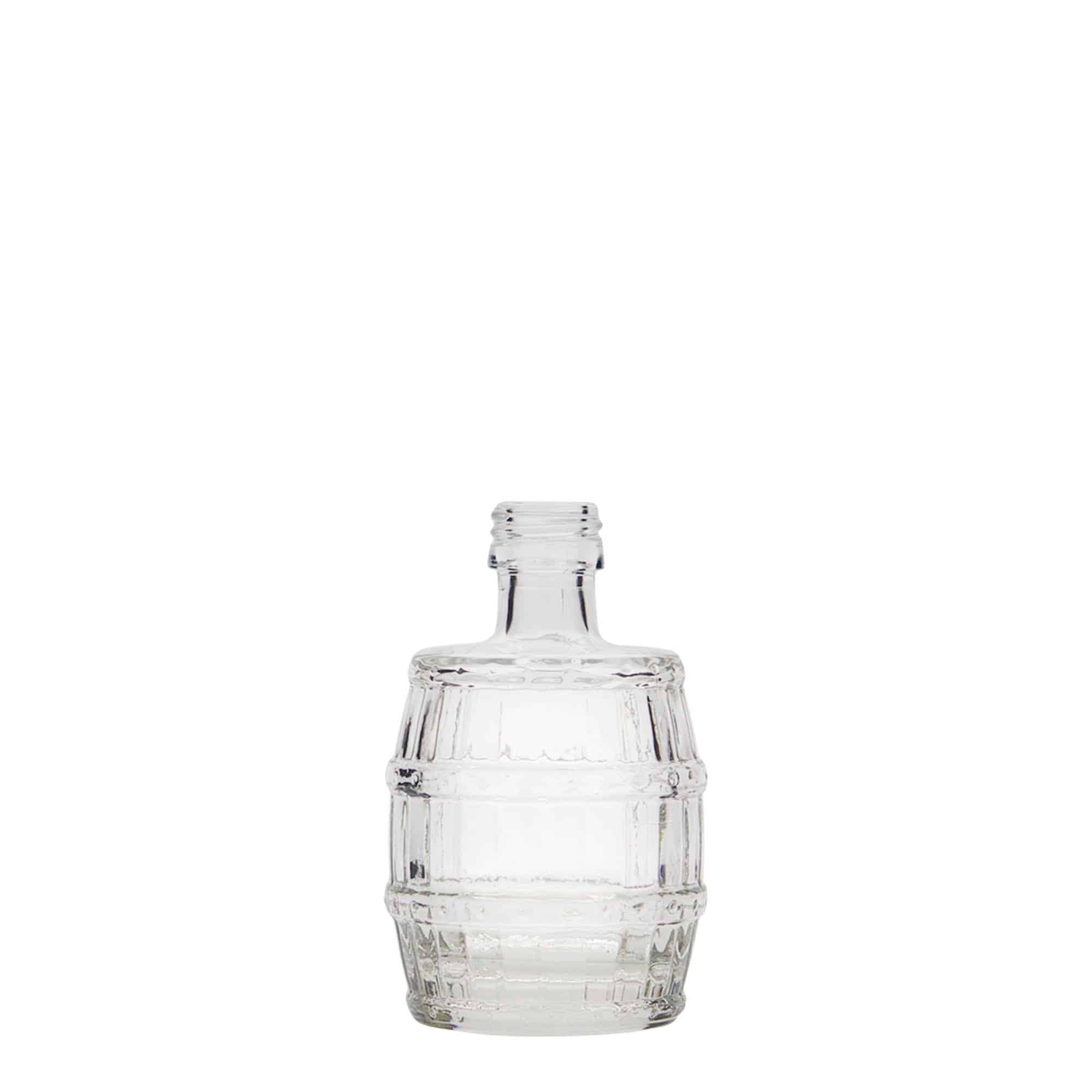 Bottiglia di vetro da 50 ml 'Barile', bocca: PP 18 Bottiglia di vetro da 50 ml 'Barile', bocca: PP 18