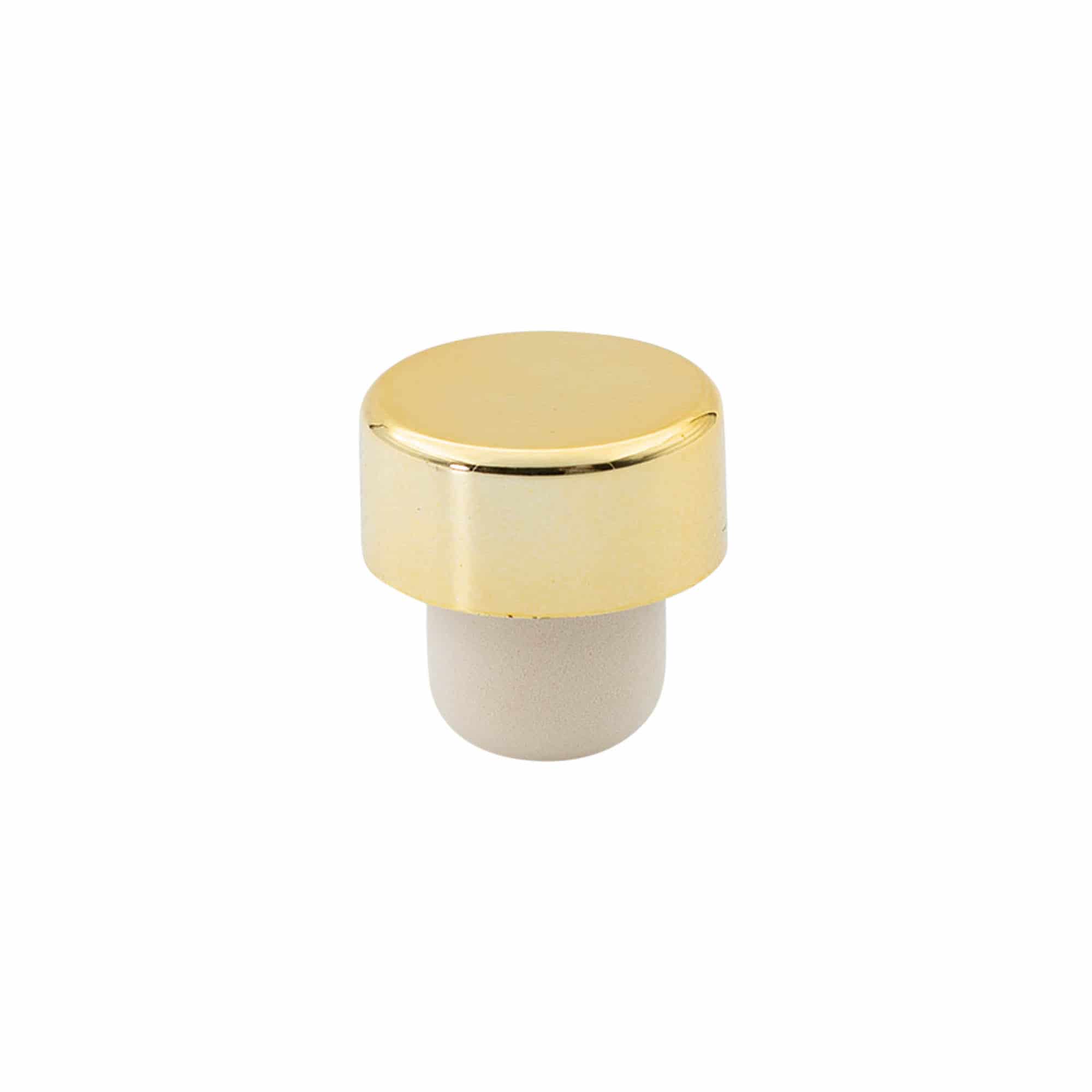 Tappo a fungo 19 mm, plastica, oro, per imboccatura: fascetta Tappo a fungo 19 mm, plastica, oro, per imboccatura: fascetta
