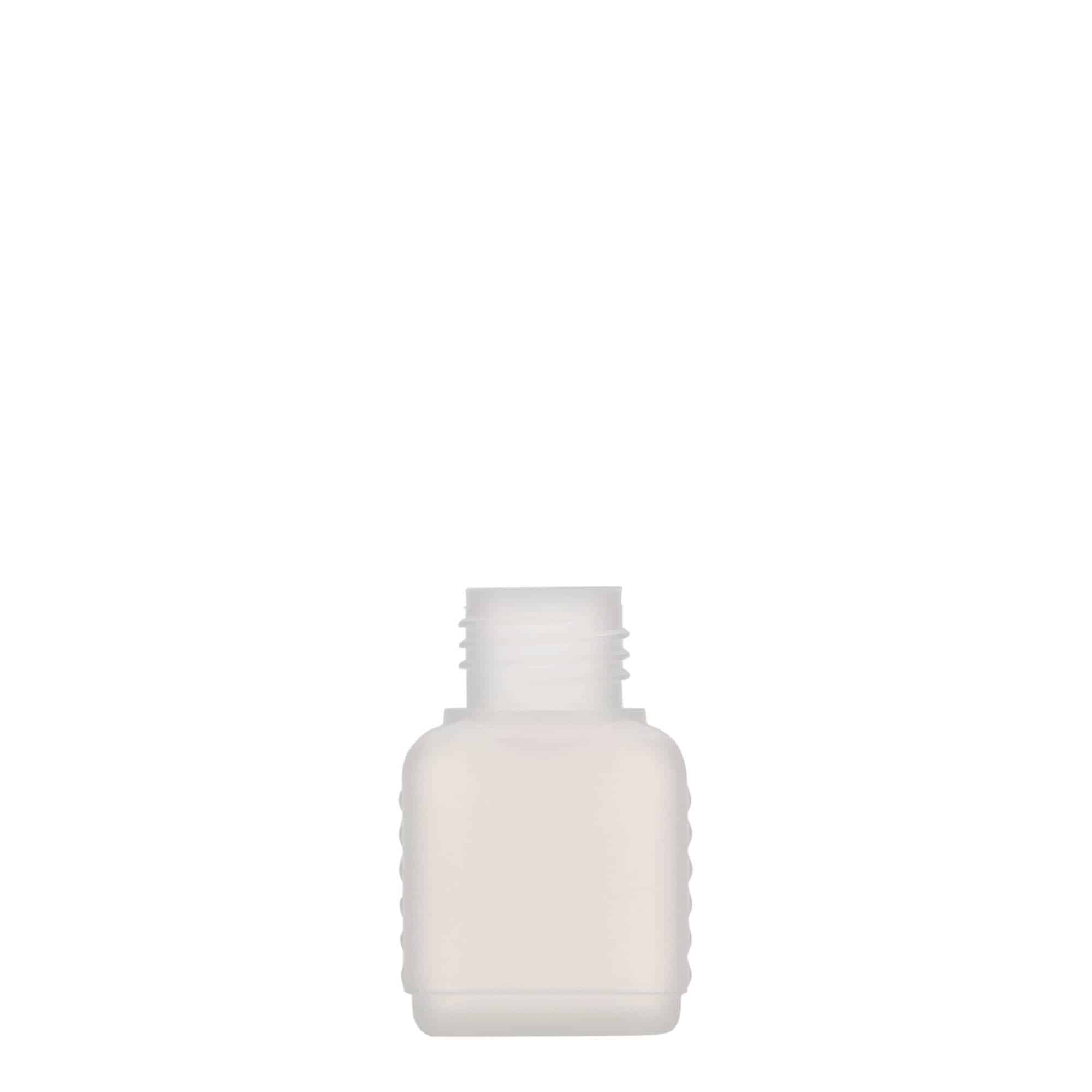 50 ml Bottiglia rettangolare, plastica HDPE, naturale, imboccatura: DIN 25 50 ml Bottiglia rettangolare, plastica HDPE, naturale, imboccatura: DIN 25