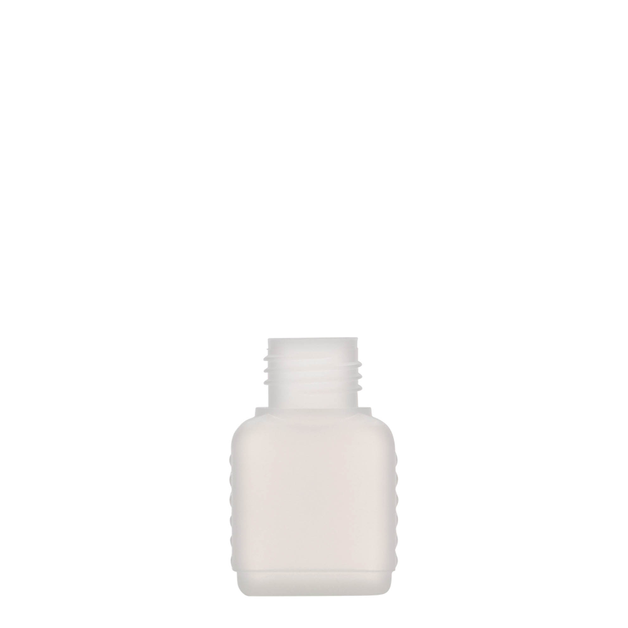 Flacone tanica da 50 ml, rettangolare, plastica HDPE, naturale, bocca: DIN 25