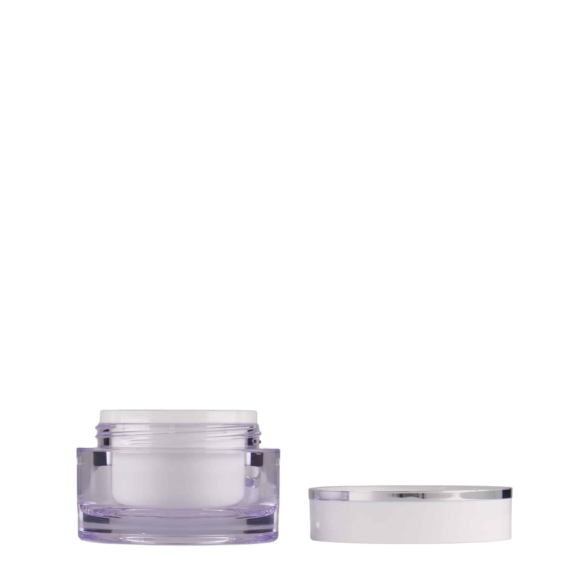 Vaso da 10 ml, plastica SAN, bianco, bocca: chiusura a vite