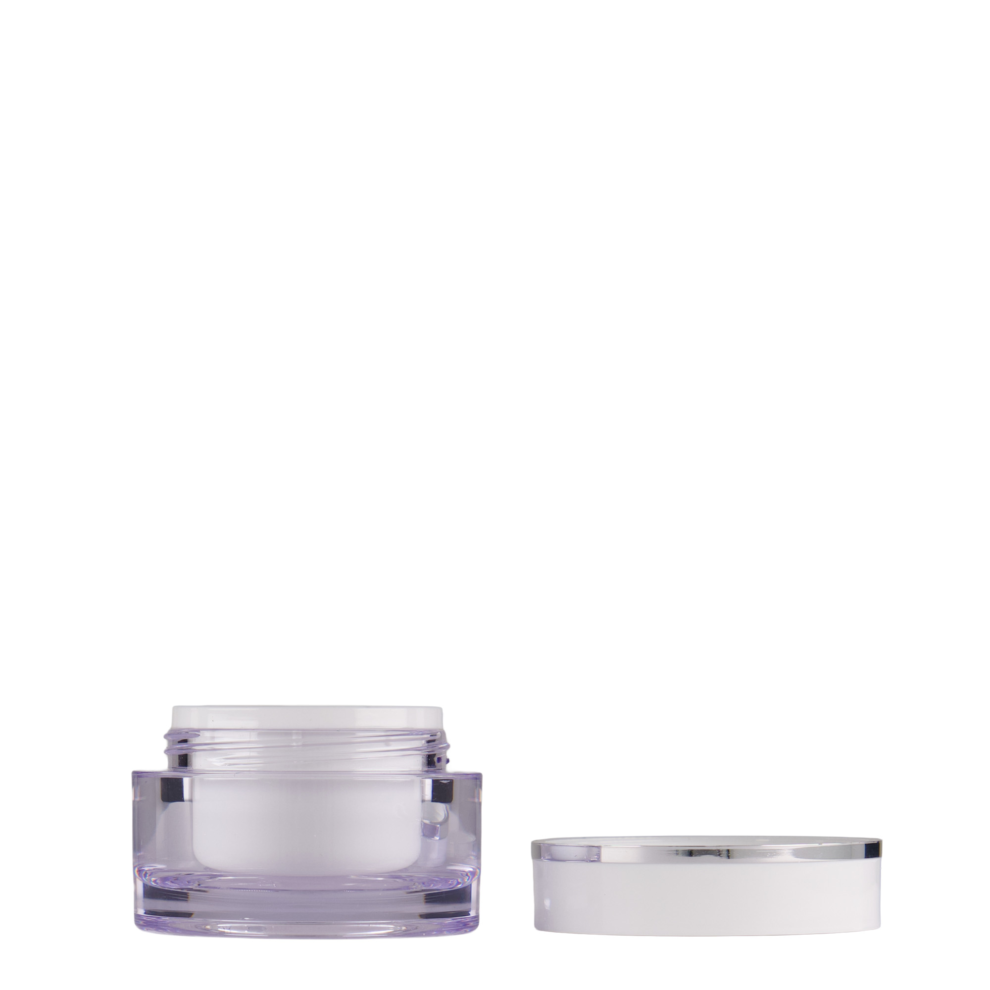 Vaso da 10 ml, plastica SAN, bianco, bocca: chiusura a vite