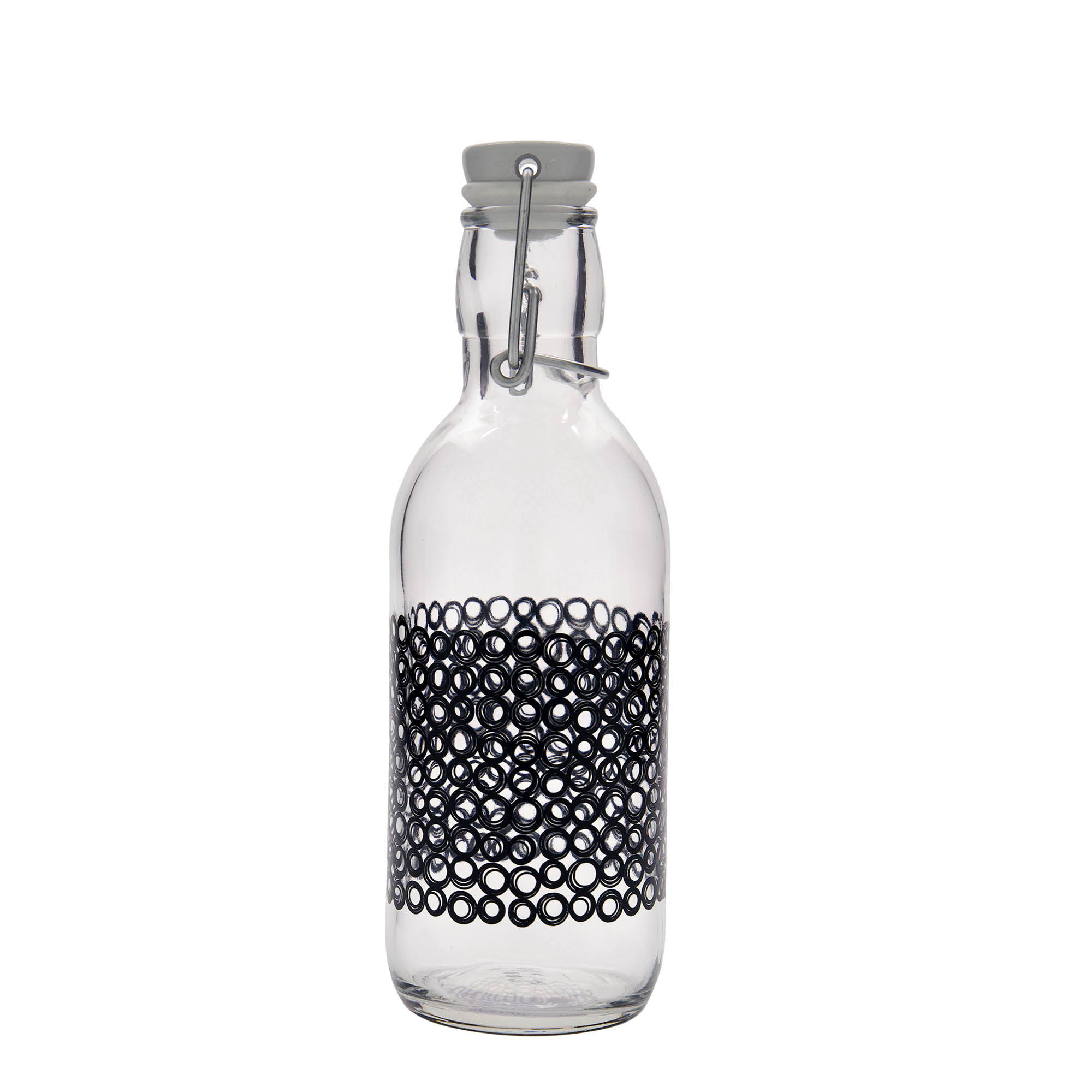 Bottiglia di vetro da 500 ml 'Emilia', motivo: Circola nero, bocca: chiusura a leva Bottiglia di vetro da 500 ml 'Emilia', motivo: Circola nero, bocca: chiusura a leva