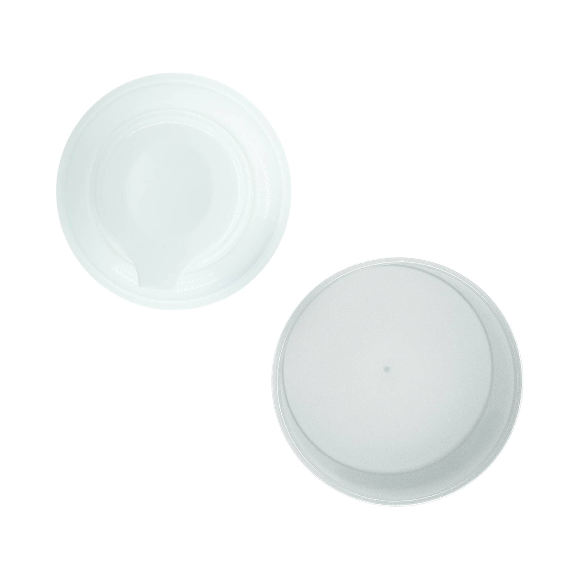 Testa pompa dispenser airless „Mezzo“, tipo D, plastica PP, bianca con tappo metallizzato opaco argento