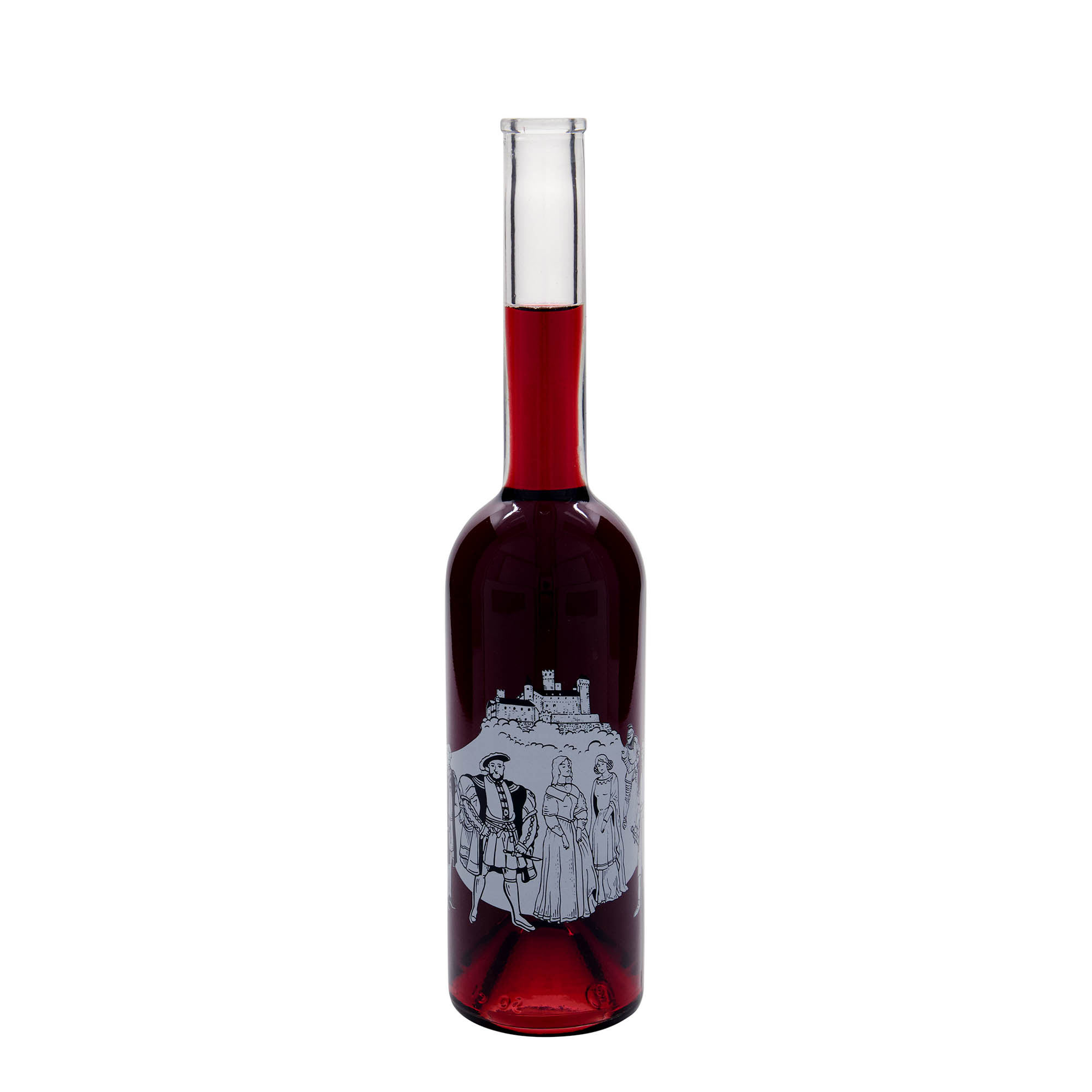 Bottiglia di vetro da 500 ml 'Opera', motivo: Medioevo, bocca: tappo di sughero Bottiglia di vetro da 500 ml 'Opera', motivo: Medioevo, bocca: tappo di sughero
