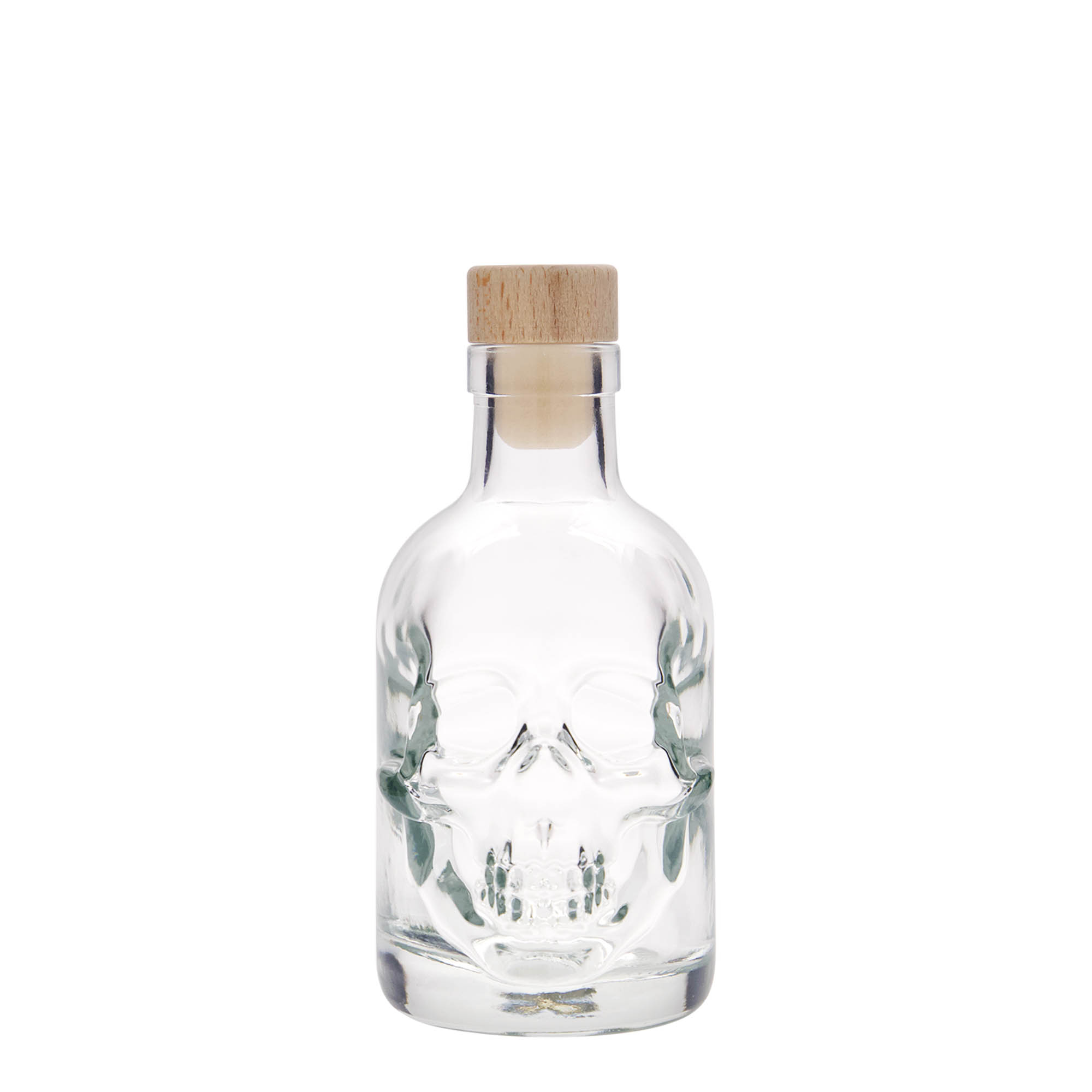 Bottiglia di vetro da 200 ml 'Teschio', bocca: sughero Bottiglia di vetro da 200 ml 'Teschio', bocca: sughero