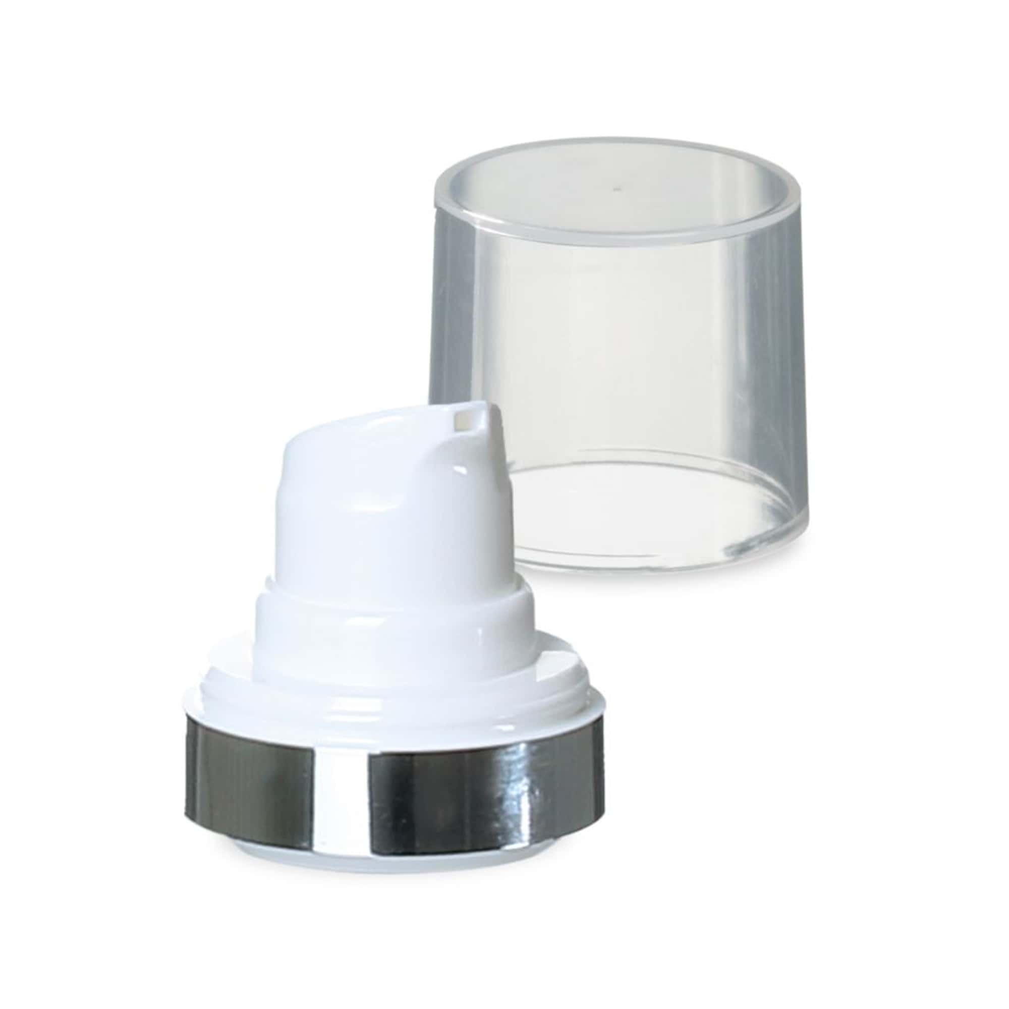 Testina airless Micro bordo argento + cappuccio a innesto lucido color naturale Testina airless Micro bordo argento + cappuccio a innesto lucido color naturale