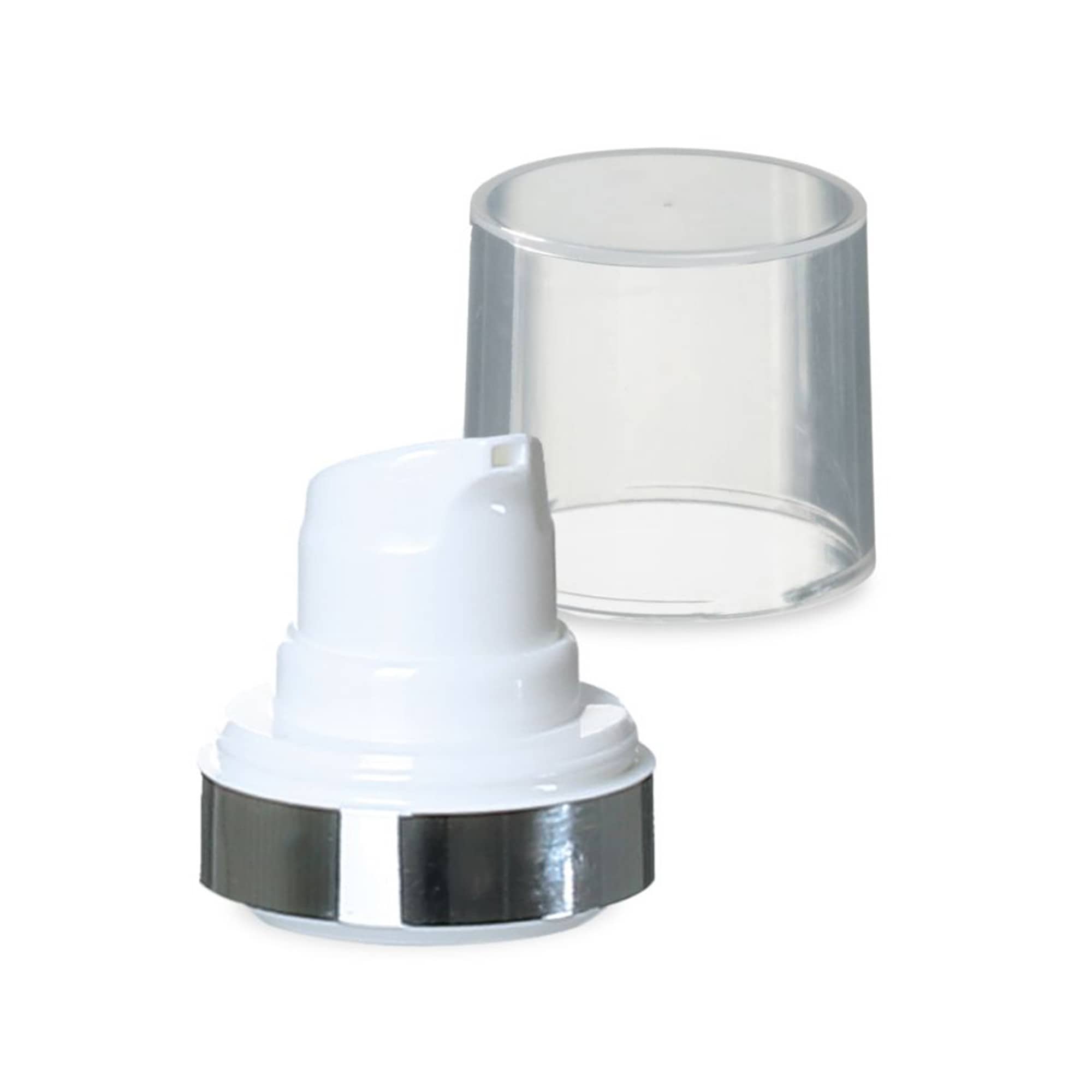 Testina airless Micro bordo argento + cappuccio a innesto lucido color naturale
