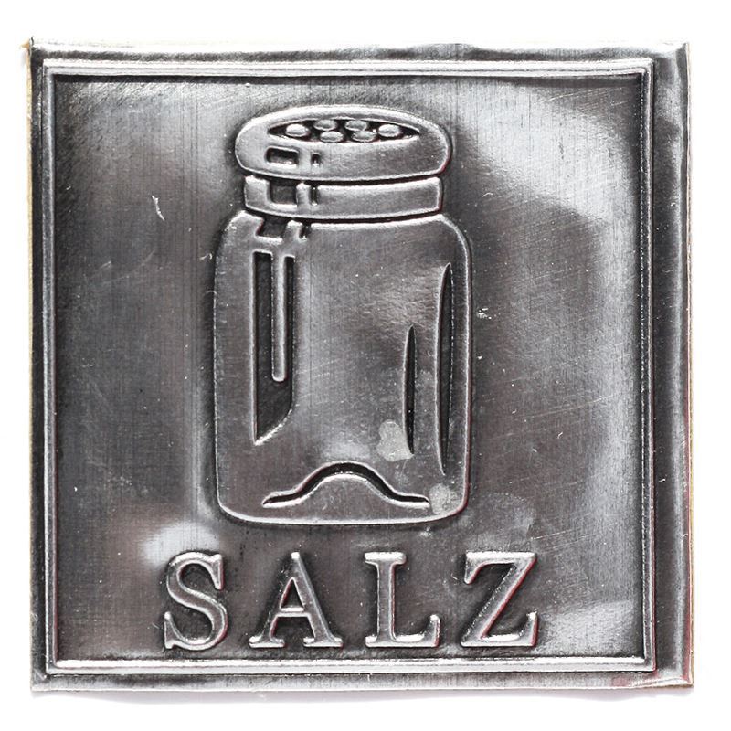 Etichetta in stagno 'Sale', quadrata, metallo, argento Etichetta in stagno 'Sale', quadrata, metallo, argento