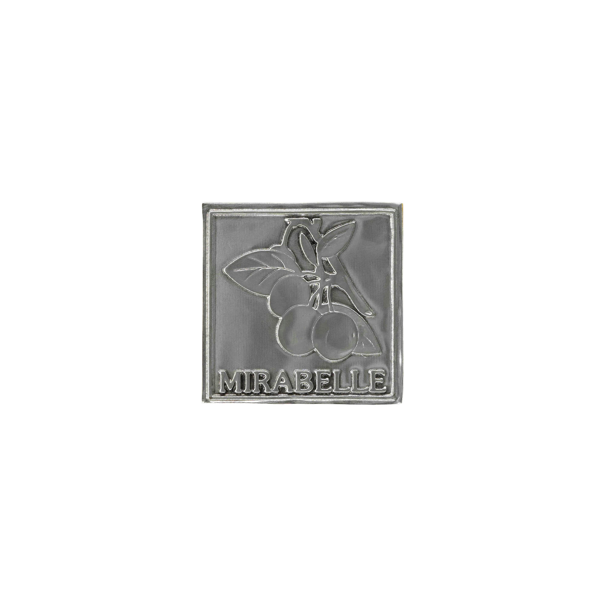 Etichetta in stagno 'Mirabelle', quadrata, metallo, argento Etichetta in stagno 'Mirabelle', quadrata, metallo, argento