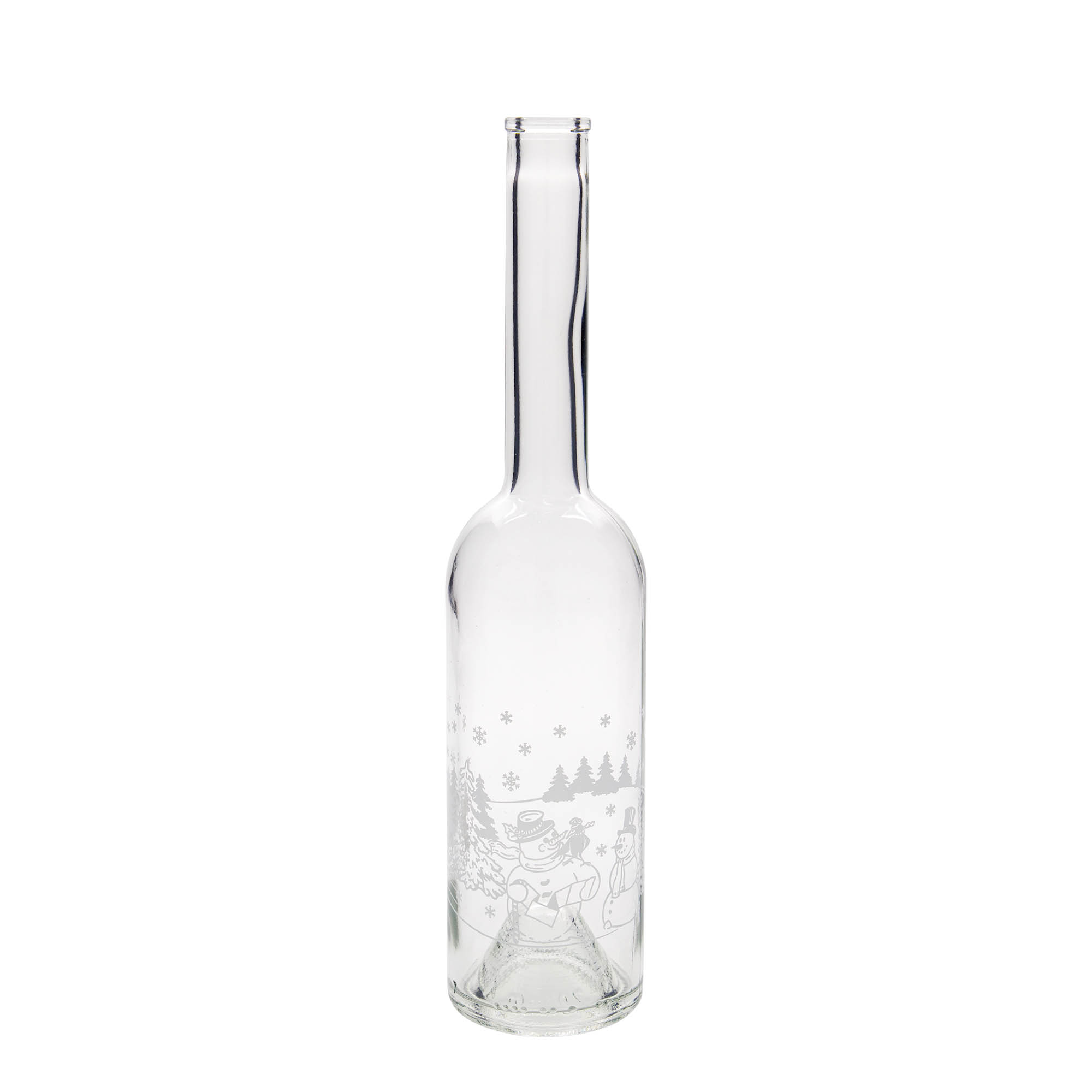 Bottiglia di vetro da 500 ml 'Opera', motivo: bottiglia pupazzo di neve, bocca: sughero Bottiglia di vetro da 500 ml 'Opera', motivo: bottiglia pupazzo di neve, bocca: sughero