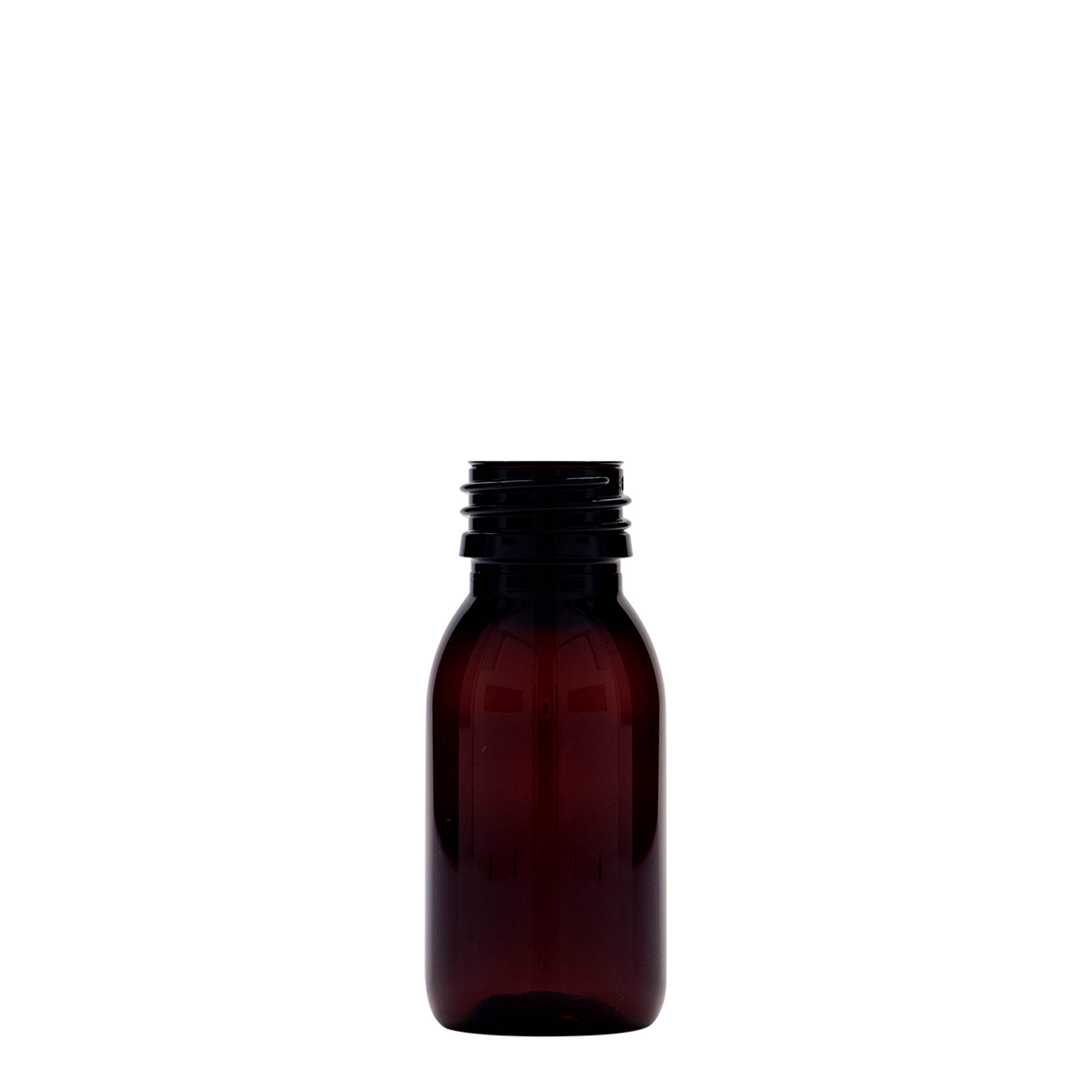 Bottiglia medica in PET da 60 ml, marrone, plastica, bocca: PP 28 Bottiglia medica in PET da 60 ml, marrone, plastica, bocca: PP 28