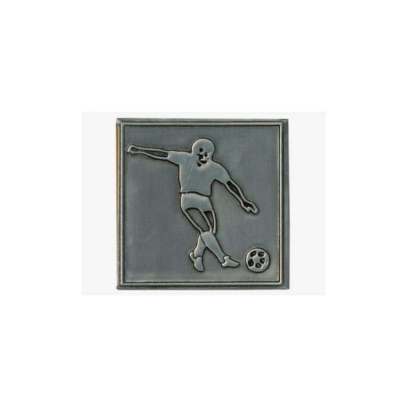 Etichetta metallica 'Football', quadrata, stagno, argento