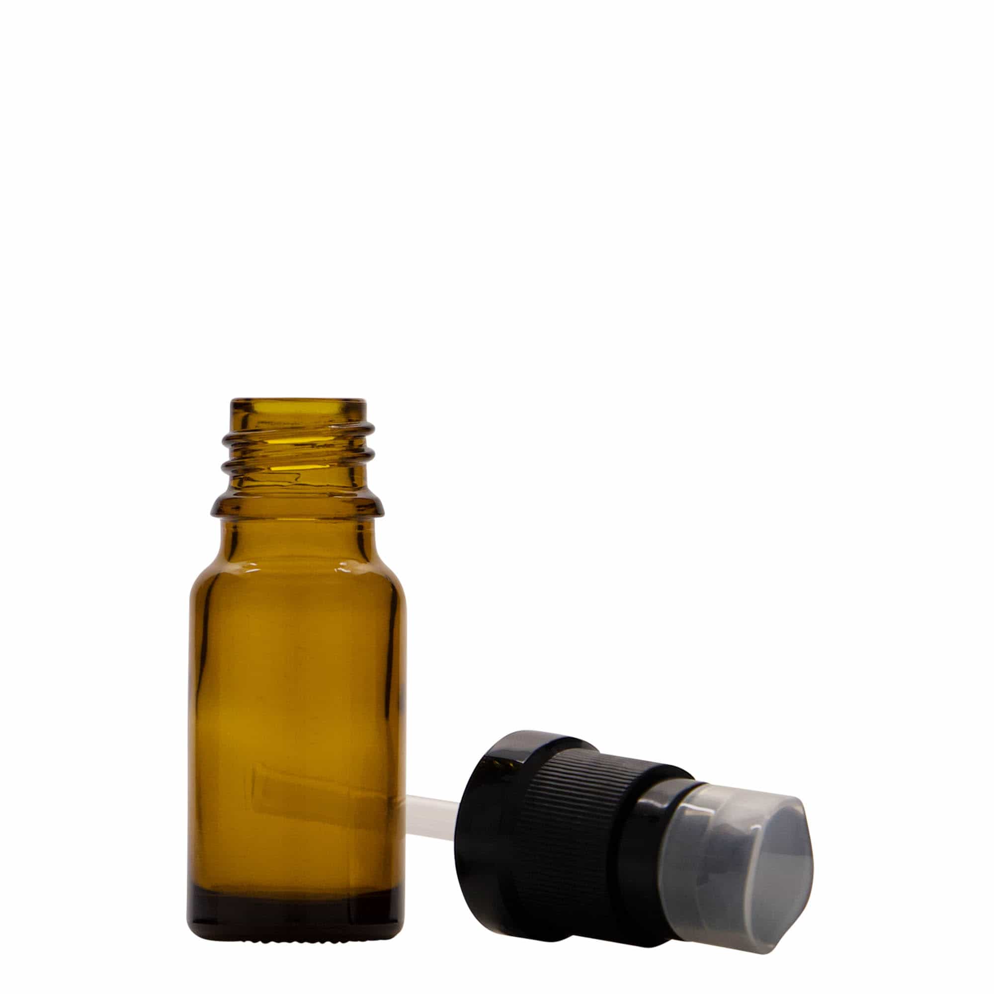 Flacone medico da 10 ml con pompa per lozione, vetro, marrone, bocca: DIN 18