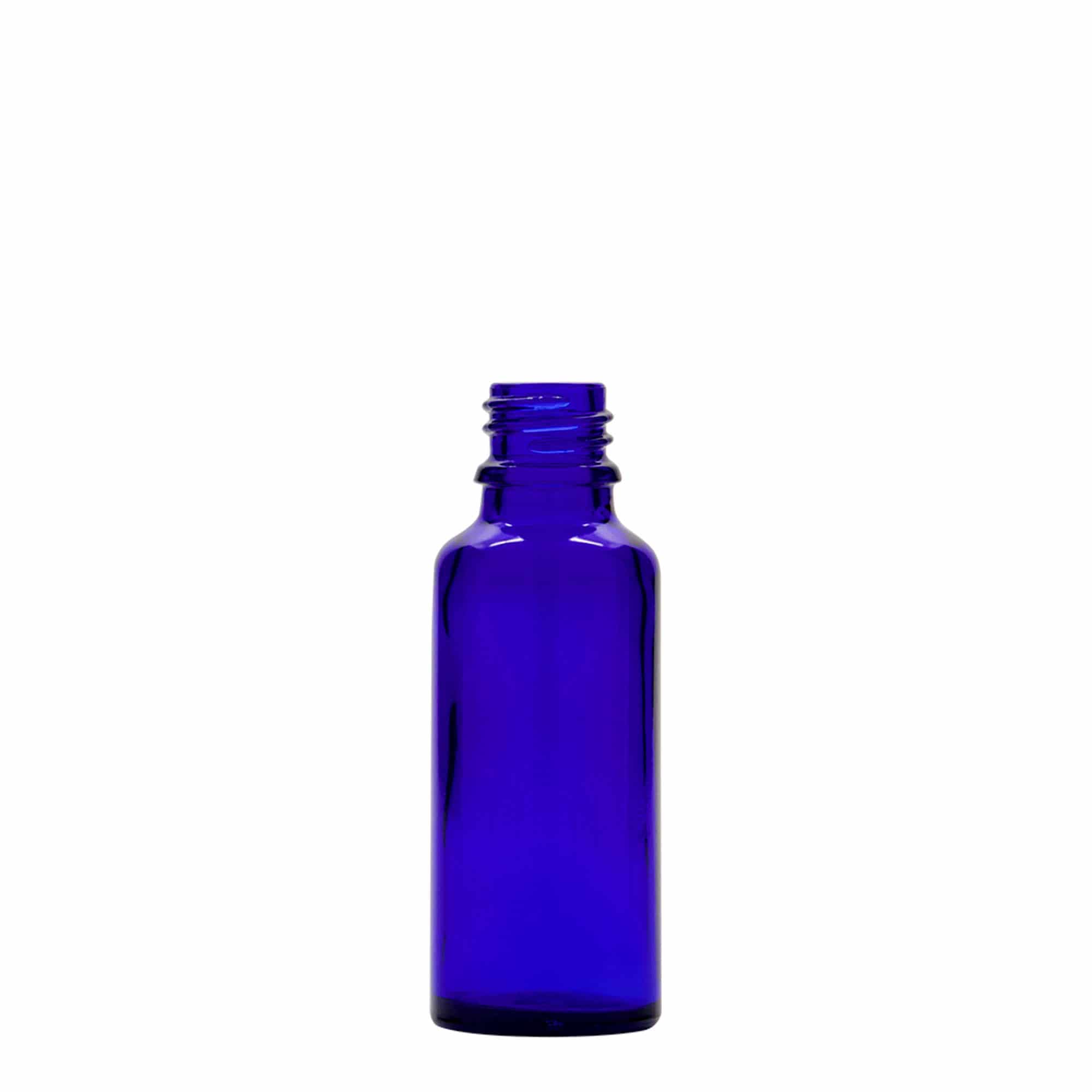 30 ml Flacone con contagocce medicina, vetro, blu reale-rosso, bocca: DIN 18