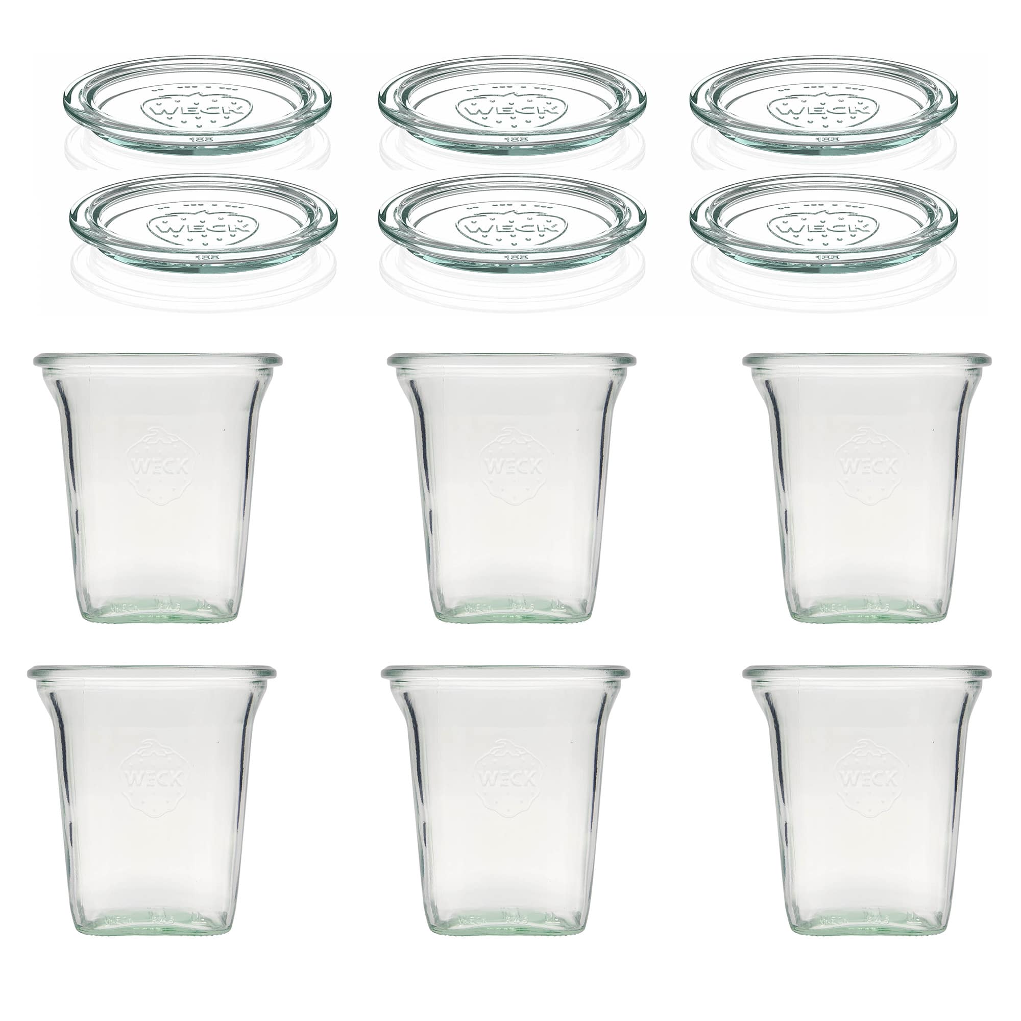 6x 545 ml WECK-Quadroglas con coperchio in vetro RR 100