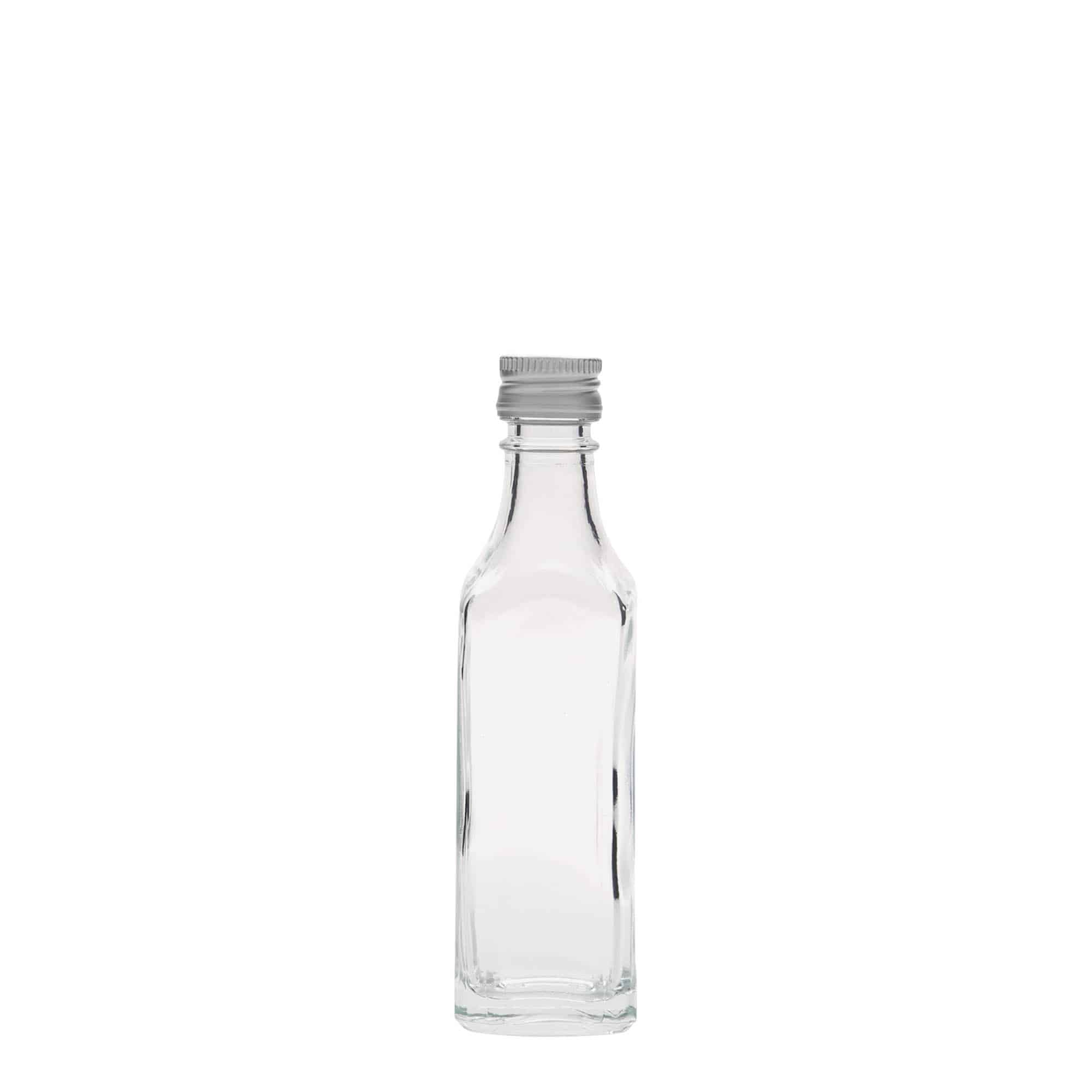 Bottiglia di vetro da 50 ml 'Siena', quadrata, bocca: PP 18