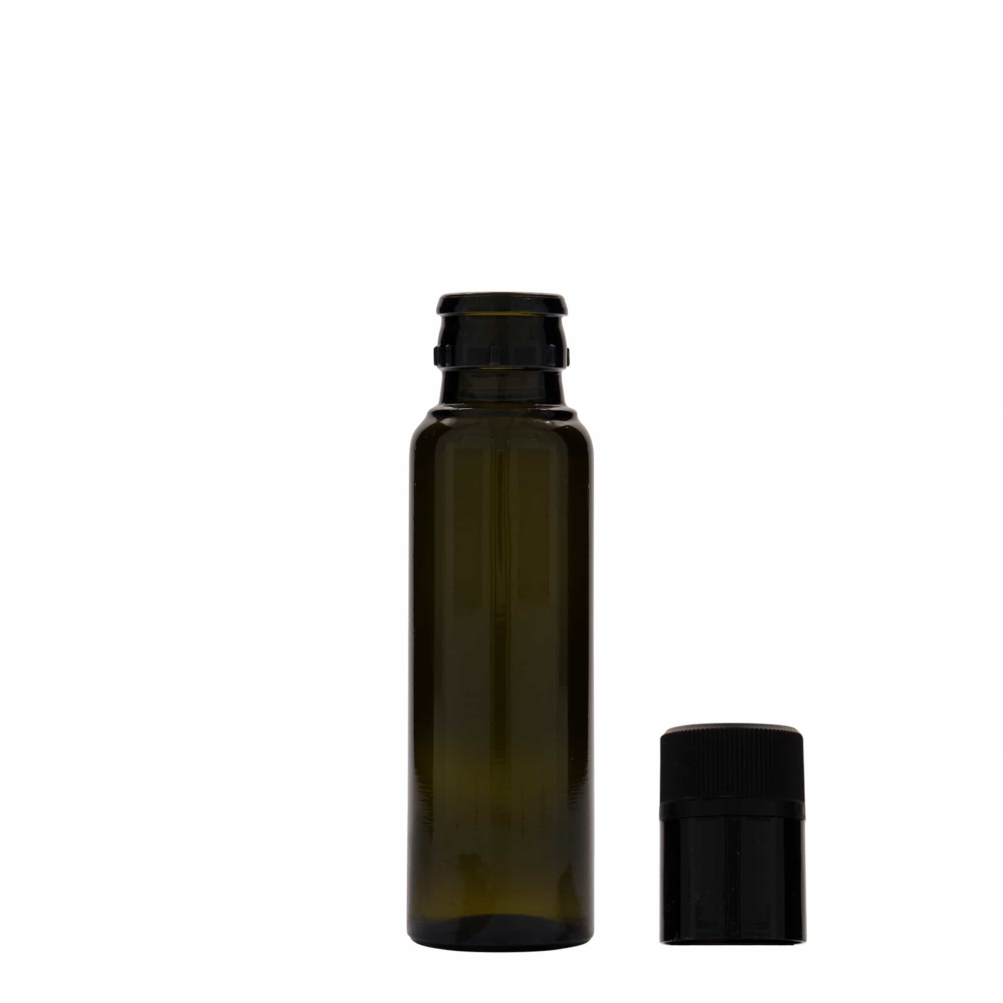 Bottiglia da 100 ml per aceto/olio 'Willy New', vetro, verde antico, bocca: DOP