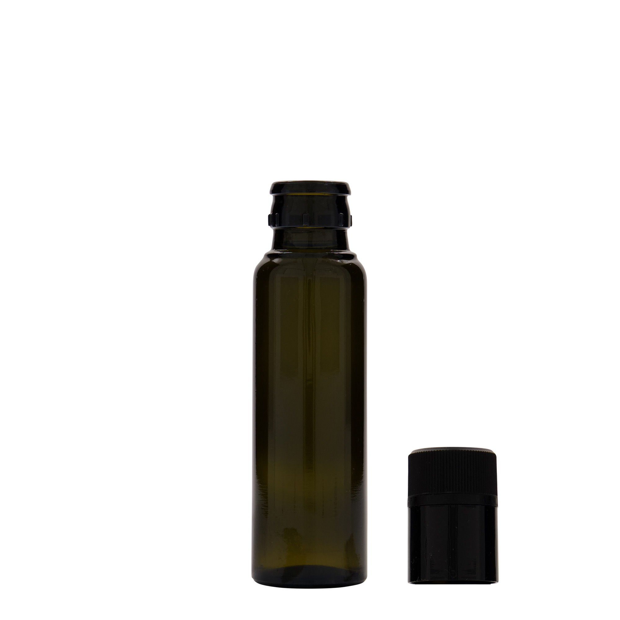 Bottiglia da 100 ml per aceto/olio 'Willy New', vetro, verde antico, bocca: DOP