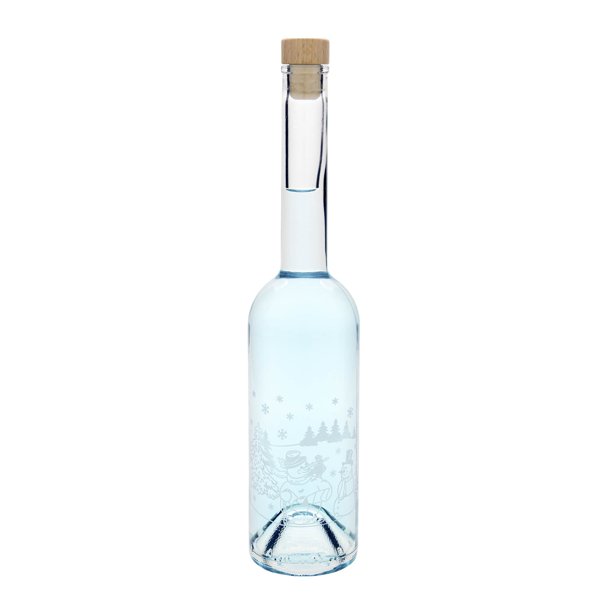 Bottiglia di vetro da 500 ml 'Opera', motivo: bottiglia pupazzo di neve, bocca: sughero Bottiglia di vetro da 500 ml 'Opera', motivo: bottiglia pupazzo di neve, bocca: sughero