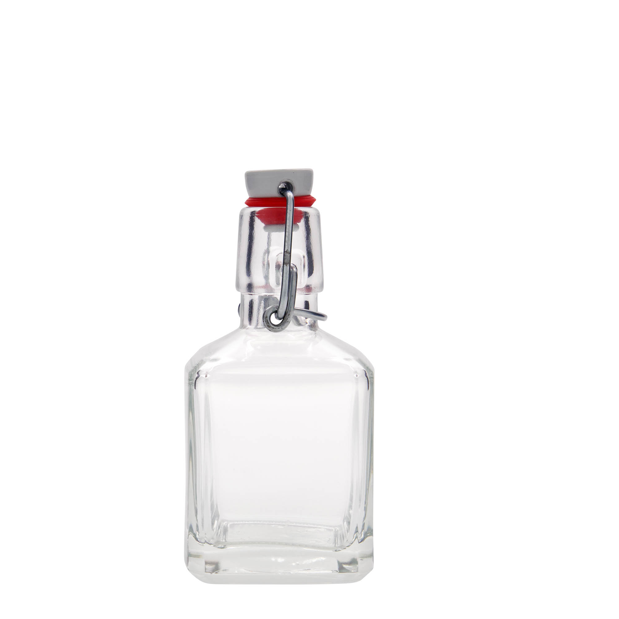Bottiglia di vetro da 200 ml 'Kubica', quadrata, bocca: chiusura a leva Bottiglia di vetro da 200 ml 'Kubica', quadrata, bocca: chiusura a leva