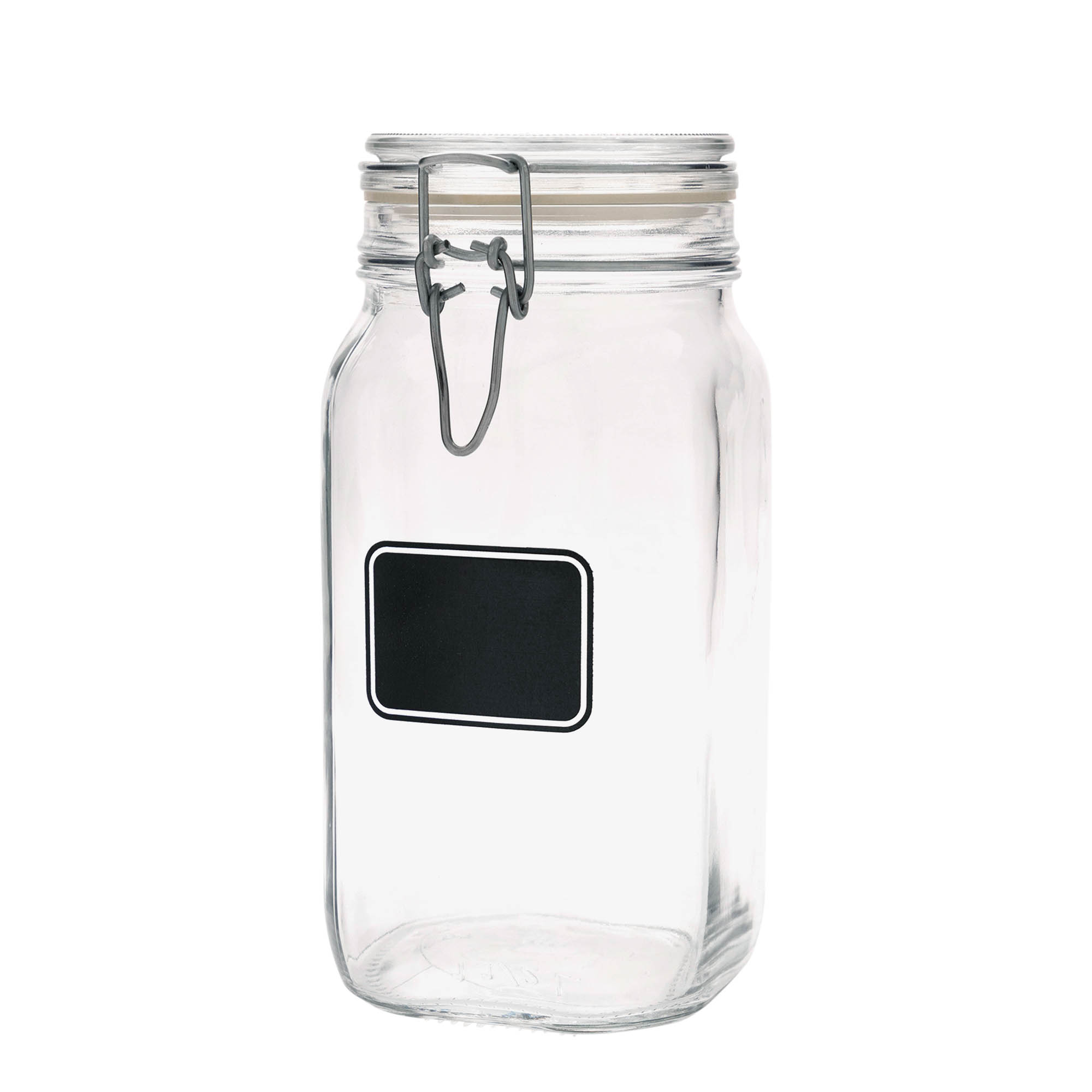 Barattolo con chiusura a molla da 1.500 ml 'Fido', motivo: campo per etichetta, quadrato, bocca: chiusura a molla Barattolo con chiusura a molla da 1.500 ml 'Fido', motivo: campo per etichetta, quadrato, bocca: chiusura a molla