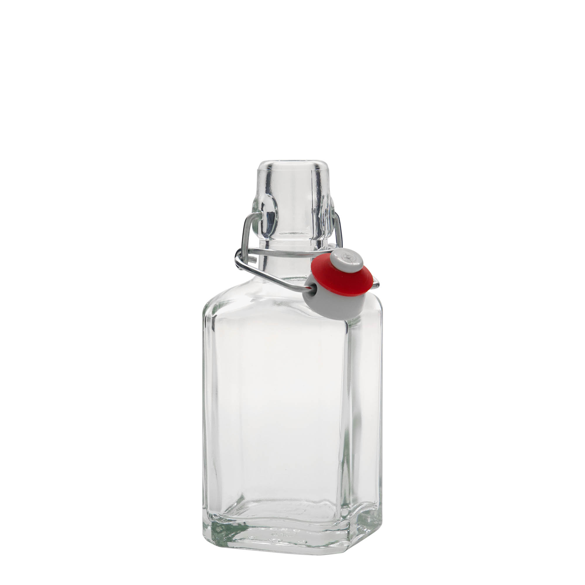 Bottiglia di vetro da 250 ml 'Rialto', quadrata, bocca: chiusura a leva Bottiglia di vetro da 250 ml 'Rialto', quadrata, bocca: chiusura a leva