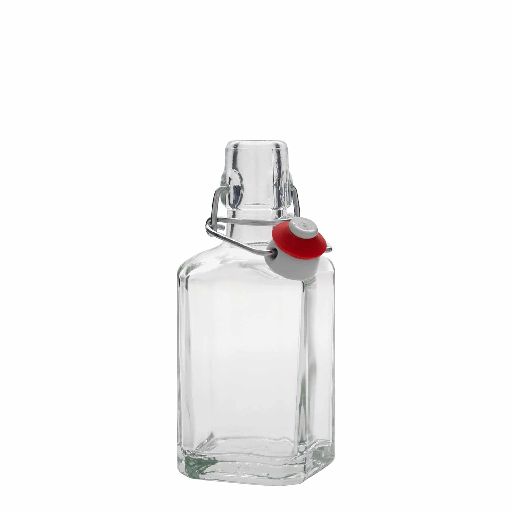 Bottiglia di vetro da 250 ml 'Rialto', quadrata, bocca: chiusura a leva Bottiglia di vetro da 250 ml 'Rialto', quadrata, bocca: chiusura a leva