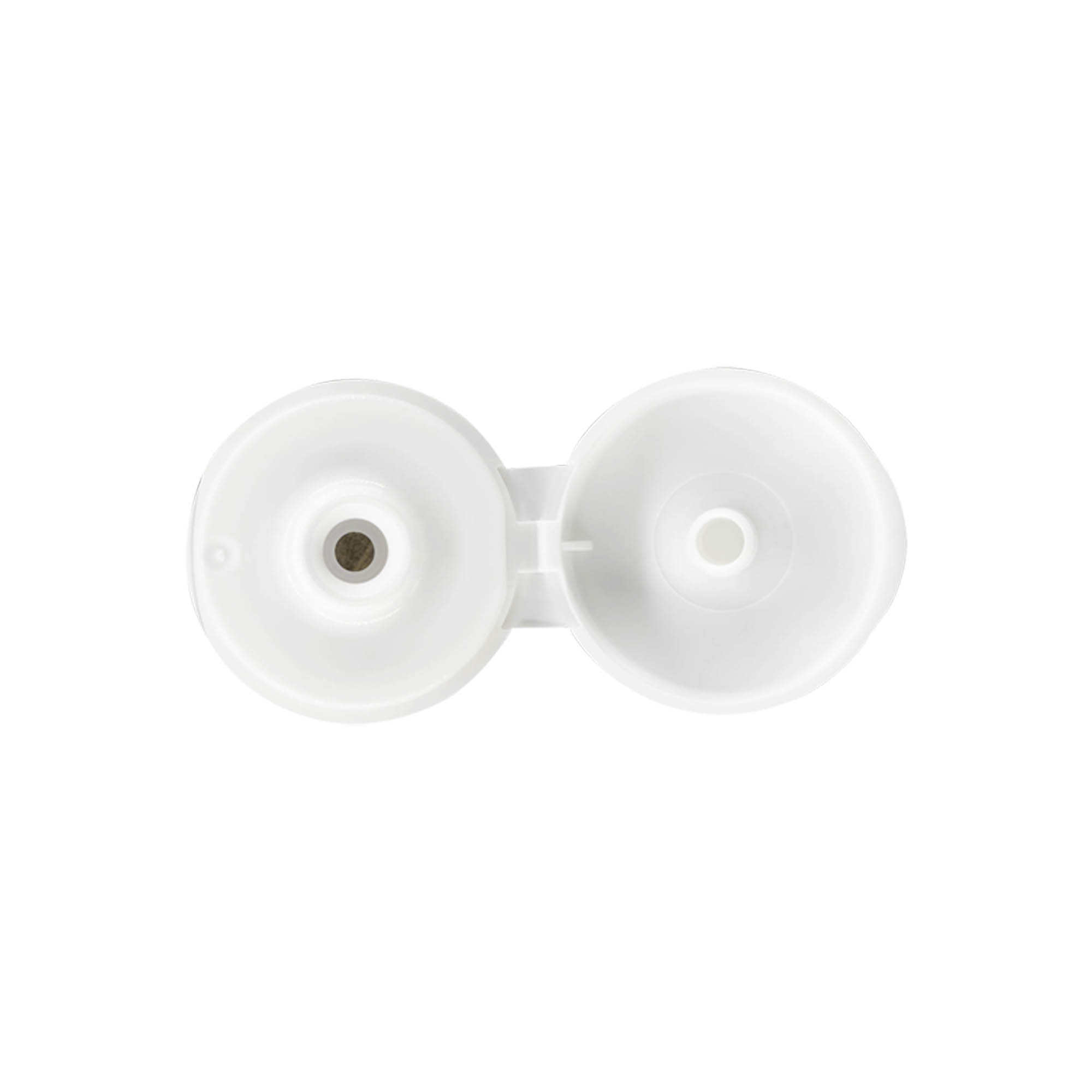 Tappo a vite con cerniera a ribalta, plastica PP, bianco, per bocca: 24/410 Tappo a vite con cerniera a ribalta, plastica PP, bianco, per bocca: 24/410