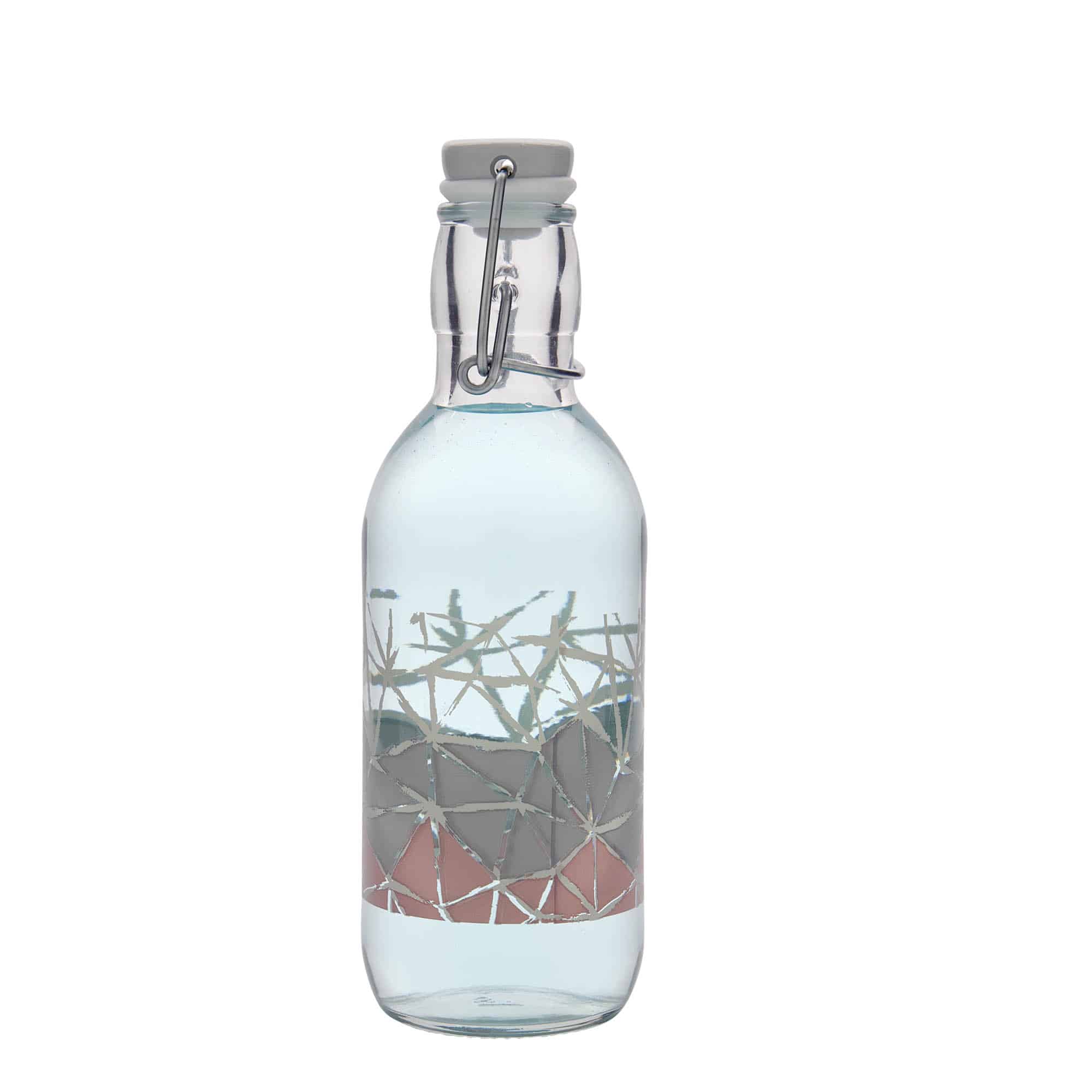 500 ml Bottiglia di vetro 'Emilia', motivo: Manolibera rosa, imboccatura: tappo meccanico